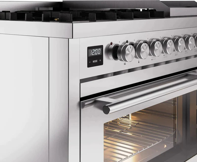 ILVE 48 Inch Professional Plus II Freestanding Dual Fuel Range with 8 Sealed Burners - UP48FWMP - Perfect for Home Chefs & Commercial Kitchens