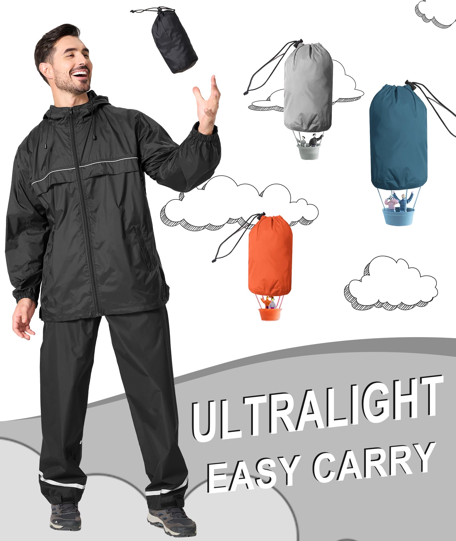 Men's Waterproof Rain Jacket - Lightweight Hooded for Hiking & Travel