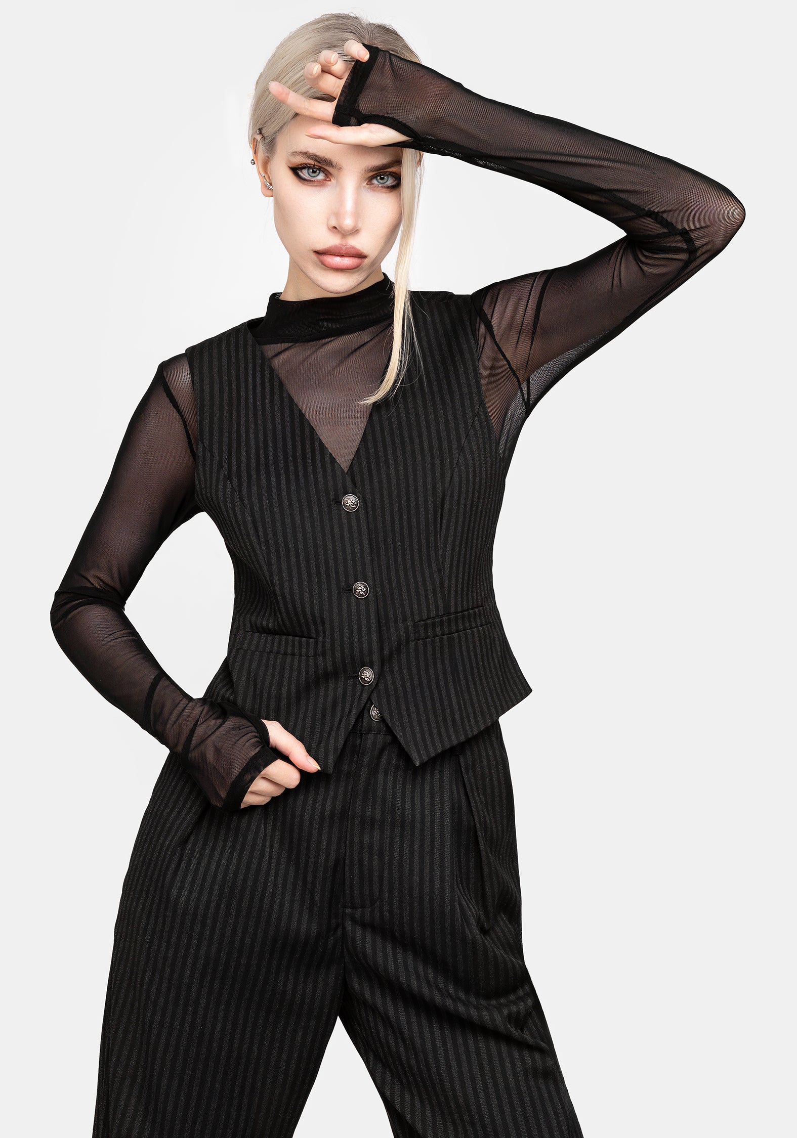 Gothic Mesh Top for Women - High Neck Long Sleeve Lace Blouse | Perfect for Halloween, Cosplay, and Dark Fashion Outfits