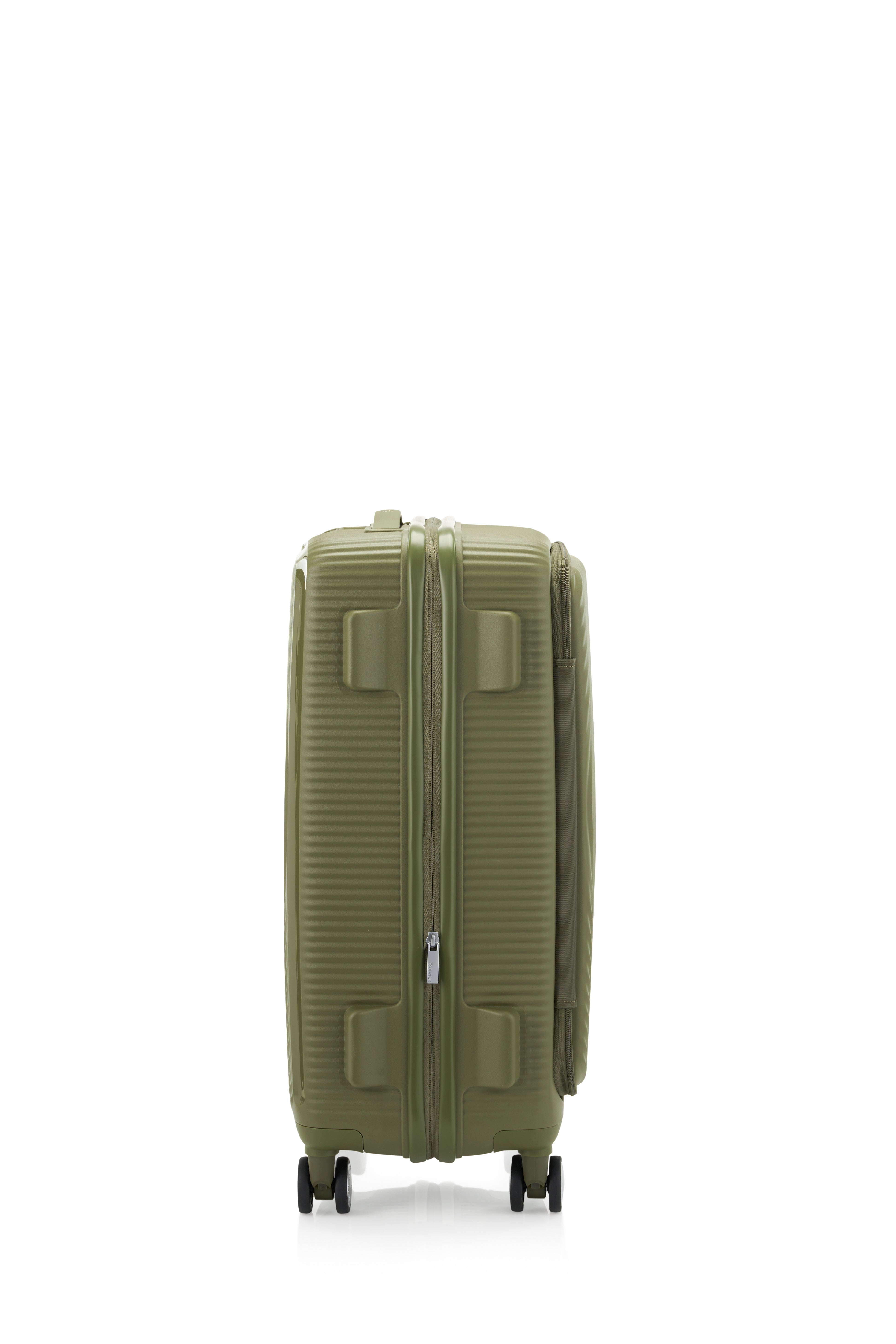 American Tourister 68cm Curio Book Opening Suitcase - Lightweight Spinner Luggage with Expandable Design, Perfect for Travel & Business Trips (Khaki)