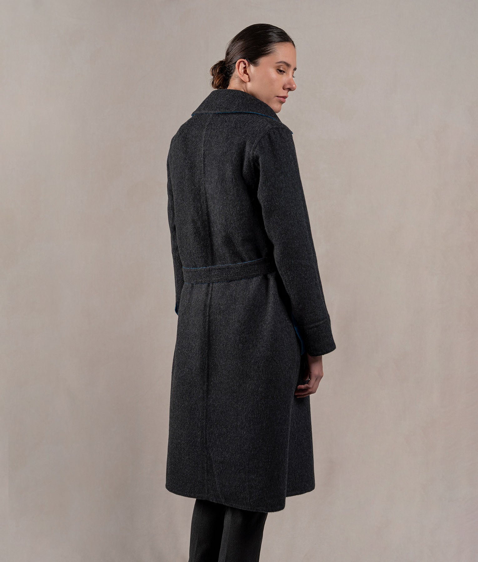 Reversible Oversized Belted Coat for Women - Petrol Blue & Dark Charcoal | Winter Trench Coat with Detachable Belt | Perfect for Office, Travel & Fall Fashion