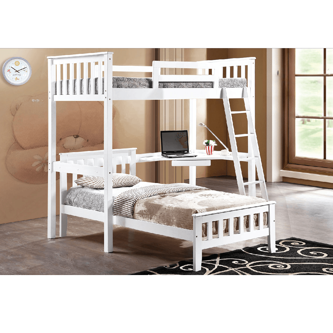 Premium White Wooden Bunk Bed with Ladder & Guardrails - Twin Over Twin Loft Bed for Kids & Teens - Space Saving Bedroom Furniture for Small Rooms, Dorms & Apartments