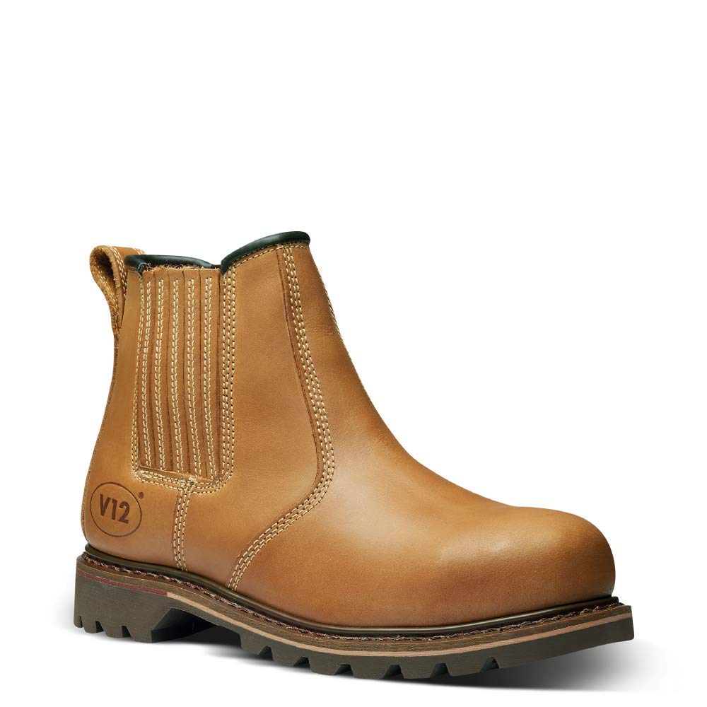 V12 Men's Stampede Shoes - Tan Leather Work Boots for Construction, Hiking & Outdoor Activities