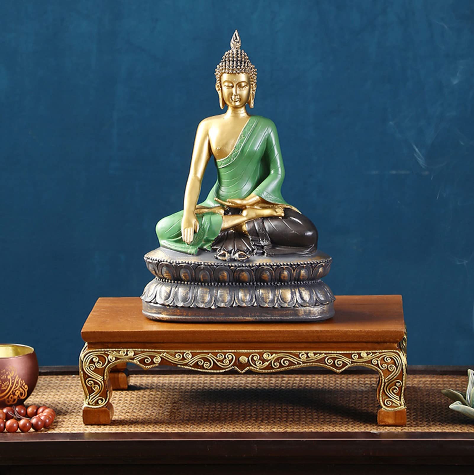 Handcrafted Thai Puja Meditation Table - European Style Carved Wooden Altar for Worship, Statues & Idols | Perfect for Home Shrines, Yoga Studios & Spiritual Spaces