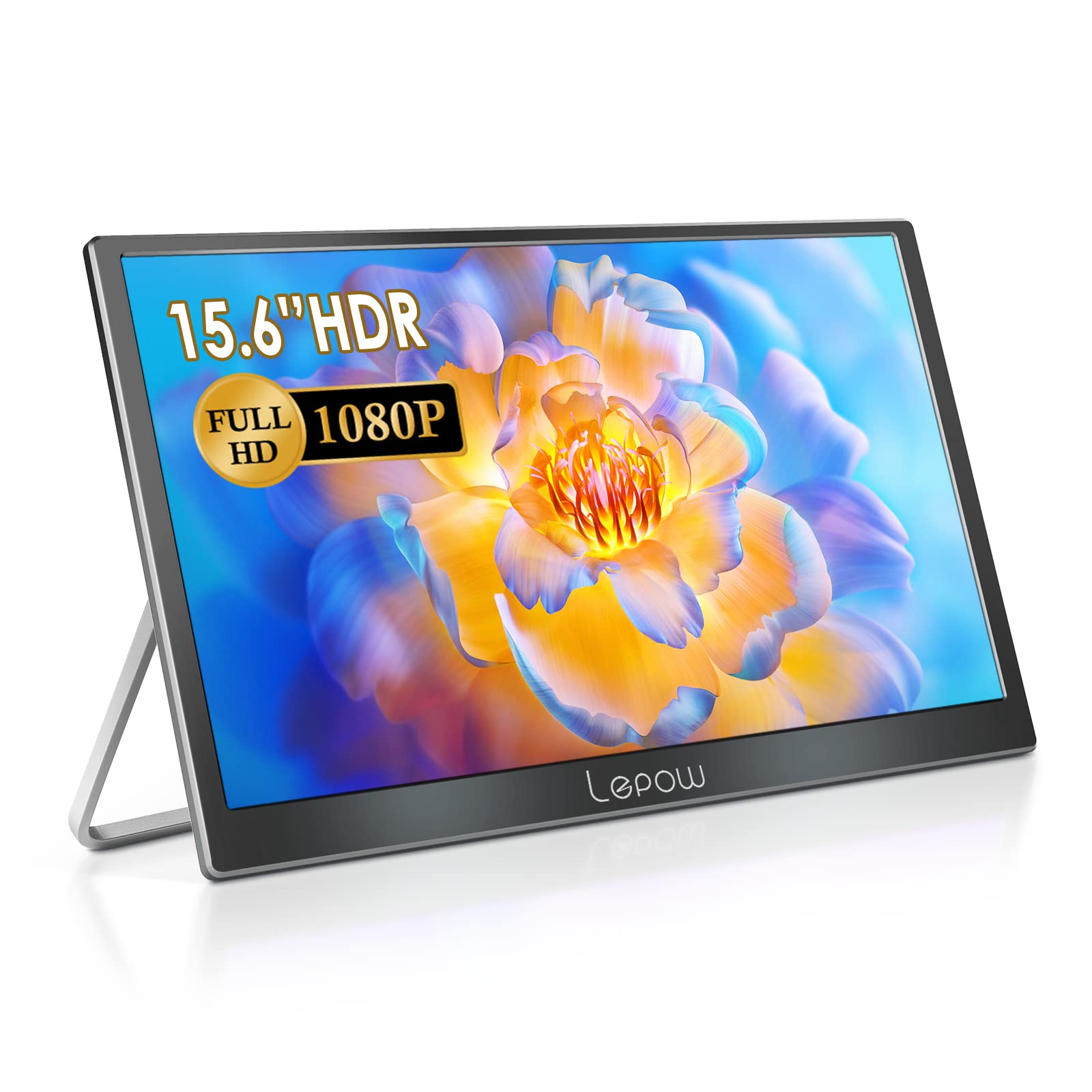 Lepow 15.6 Inch Portable Monitor - 2024 C2 Series FHD 1080P IPS Screen with USB-C & HDMI, Dual Speakers, Foldable Kickstand for Laptop, PC, PS4, Xbox, Phone - Midnight Black | Perfect for Work, Gaming & Travel