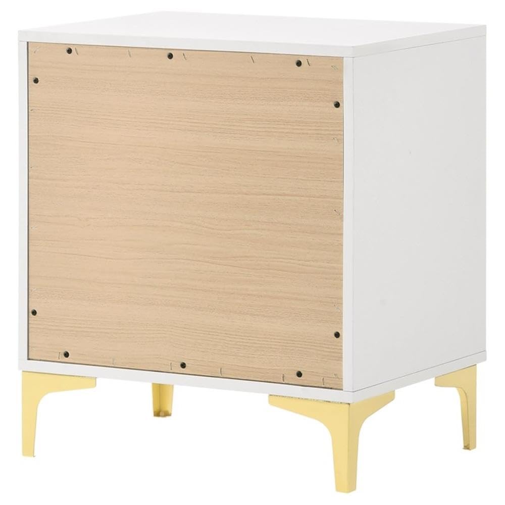 MAKLAINE White Modern 2-Drawer Wood Nightstand with Metal Base - Bedside Table for Bedroom, Living Room & Guest Room Storage