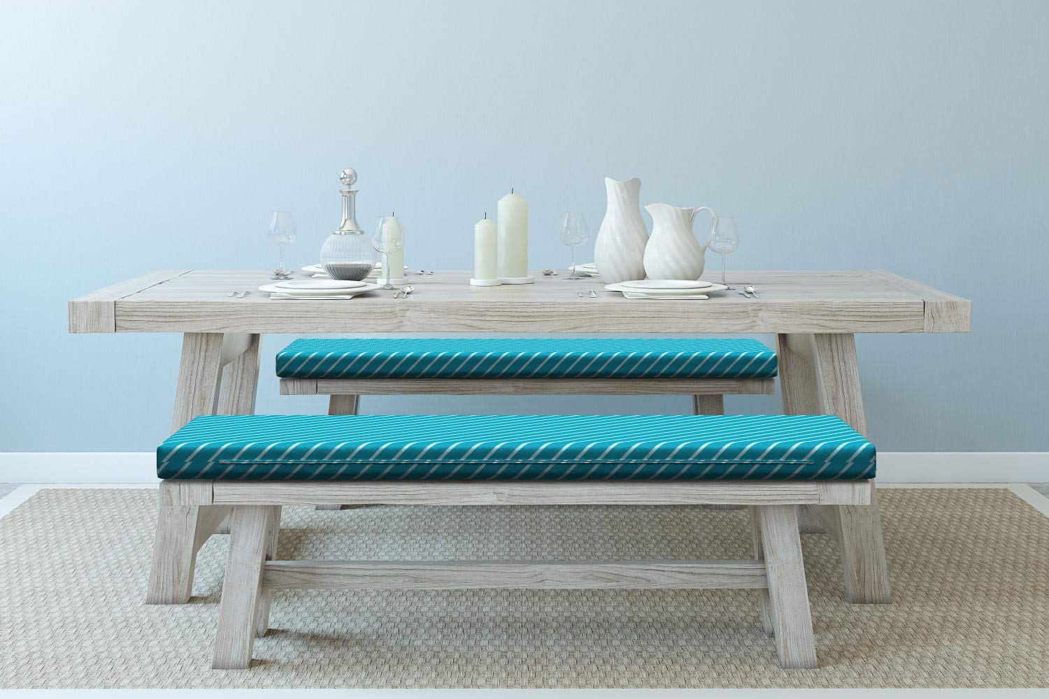 Ambesonne 2-Piece Geometric Bench Cushion Set - Diagonal Striped Design in Mediterranean Blue & Teal, 45