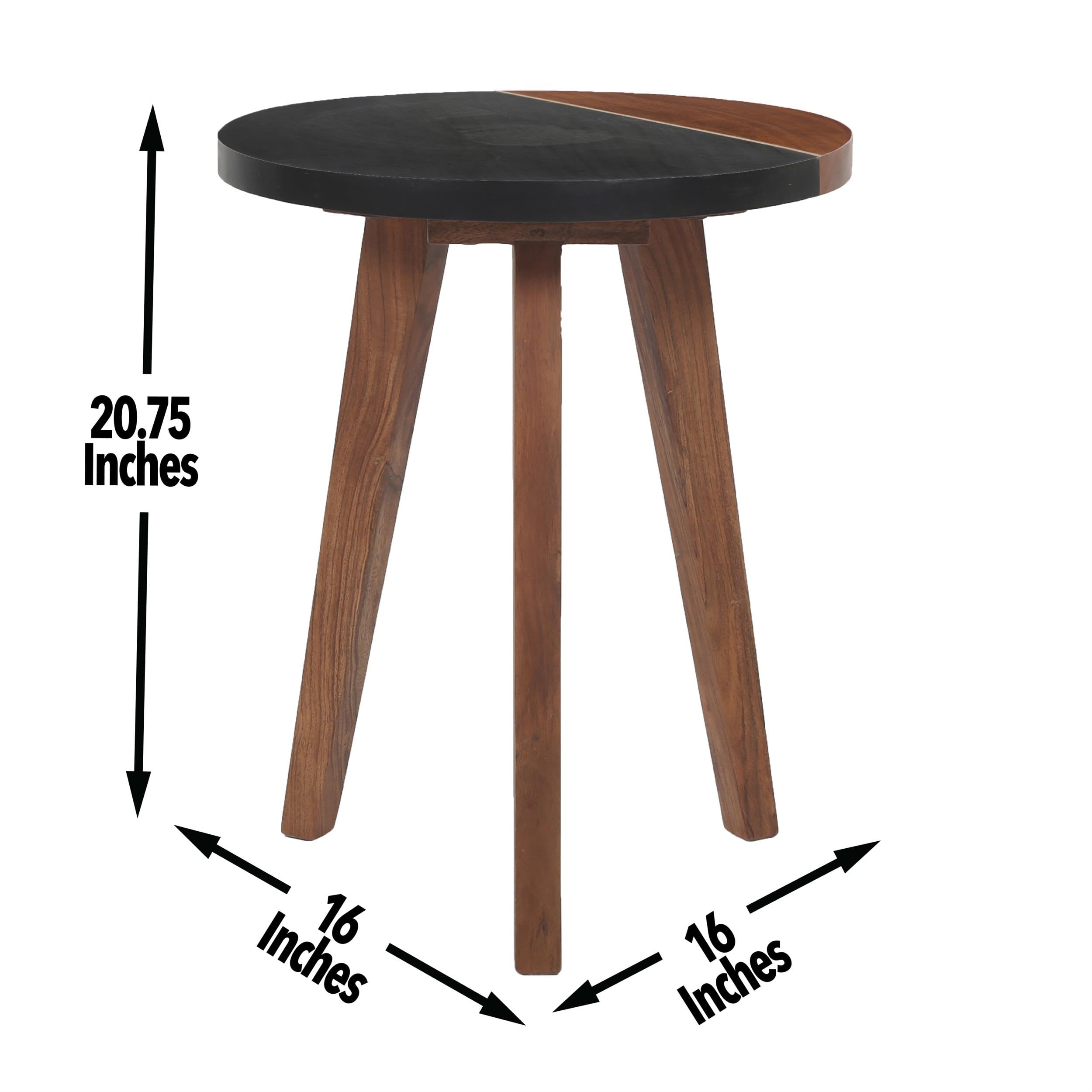 Steve Silver Caspian Slate Round Accent End Table - Natural Matte Finish Side Table for Living Room, Bedroom & Office Decor