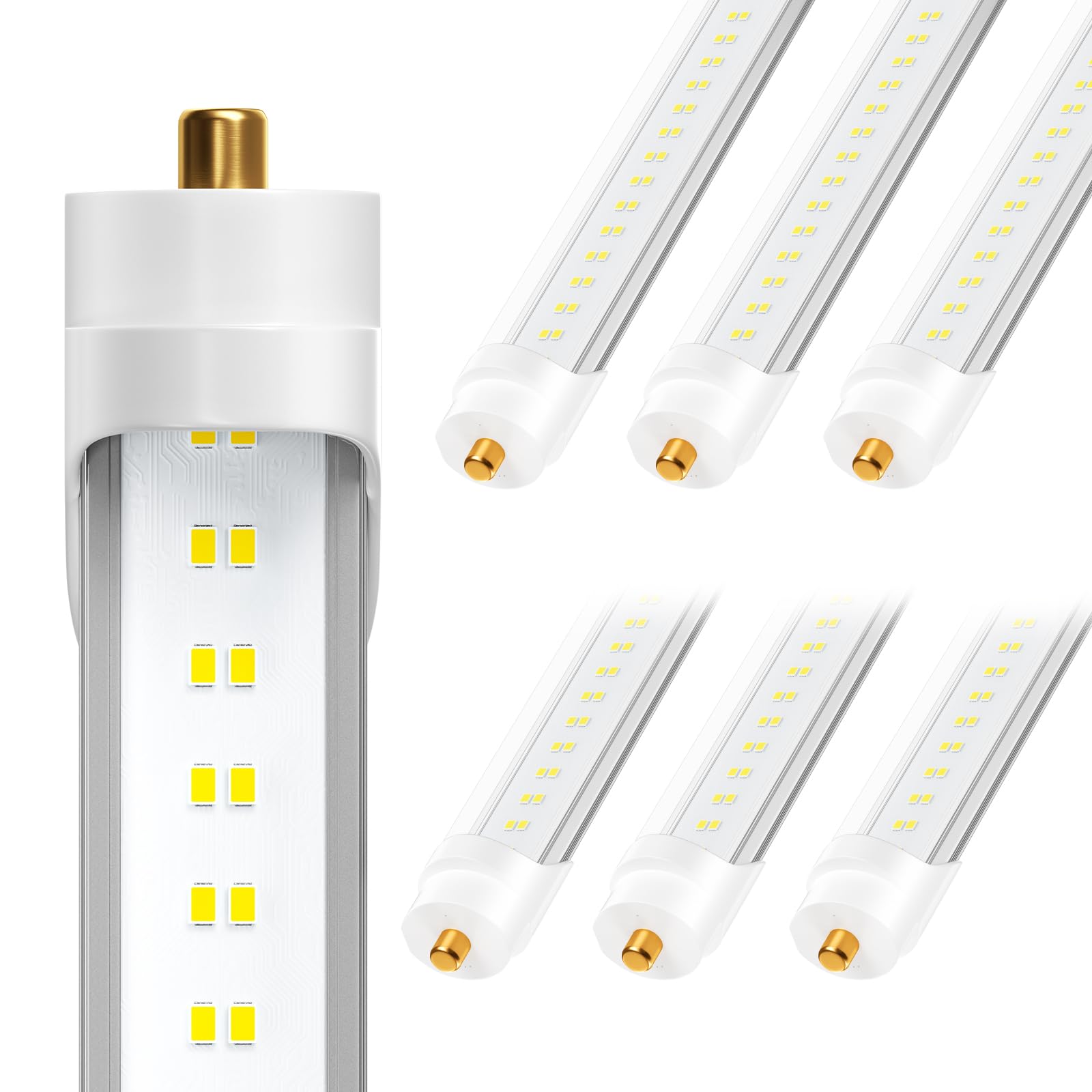 8FT LED Tube Lights - Super Bright 72W 9000lm 5000K Daylight, T8 T10 T12 LED Bulbs, FA8 Single Pin Base, Clear Cover - Energy Saving Replacement for Fluorescent Lights (Pack of 6) - Perfect for Garages, Warehouses & Office Lighting