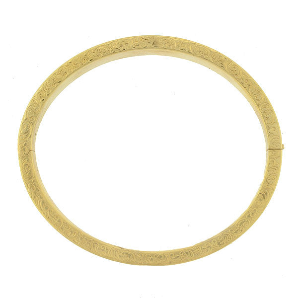 Art Deco 14kt Gold Etched Hinged Bangle Bracelet for Women - Vintage Inspired Jewelry for Parties, Weddings & Special Occasions