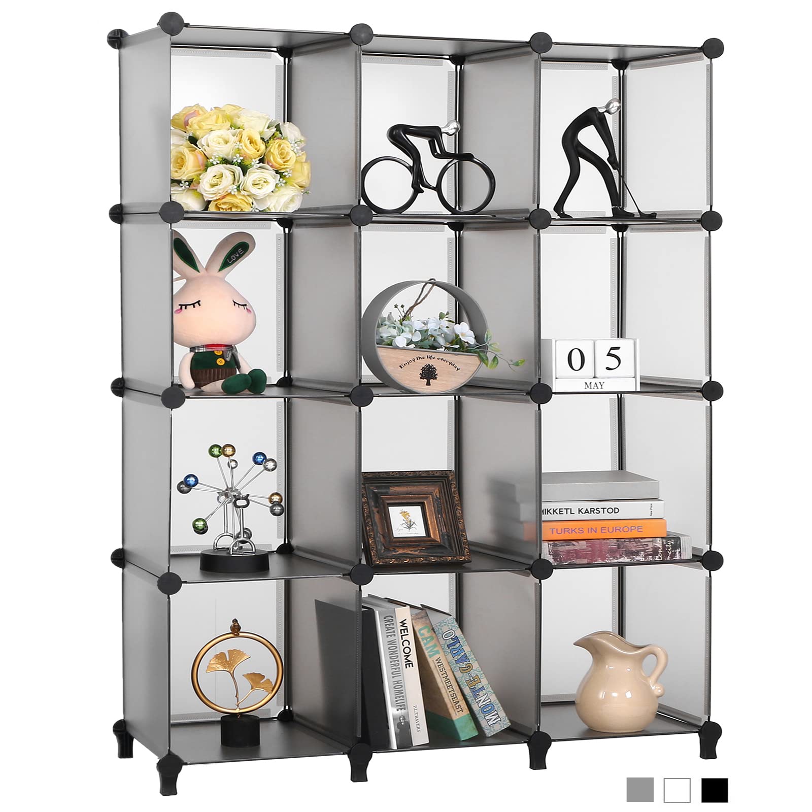 ANWBROAD 12-Cube DIY Modular Storage Organizer - Plastic Bookshelf & Bookcase for Bedroom, Office, Living Room | Space-Saving Closet Organizer with Rubber Hammer (ULCS012H) | Perfect for Home Organization, Kids Toy Storage & Display Shelves