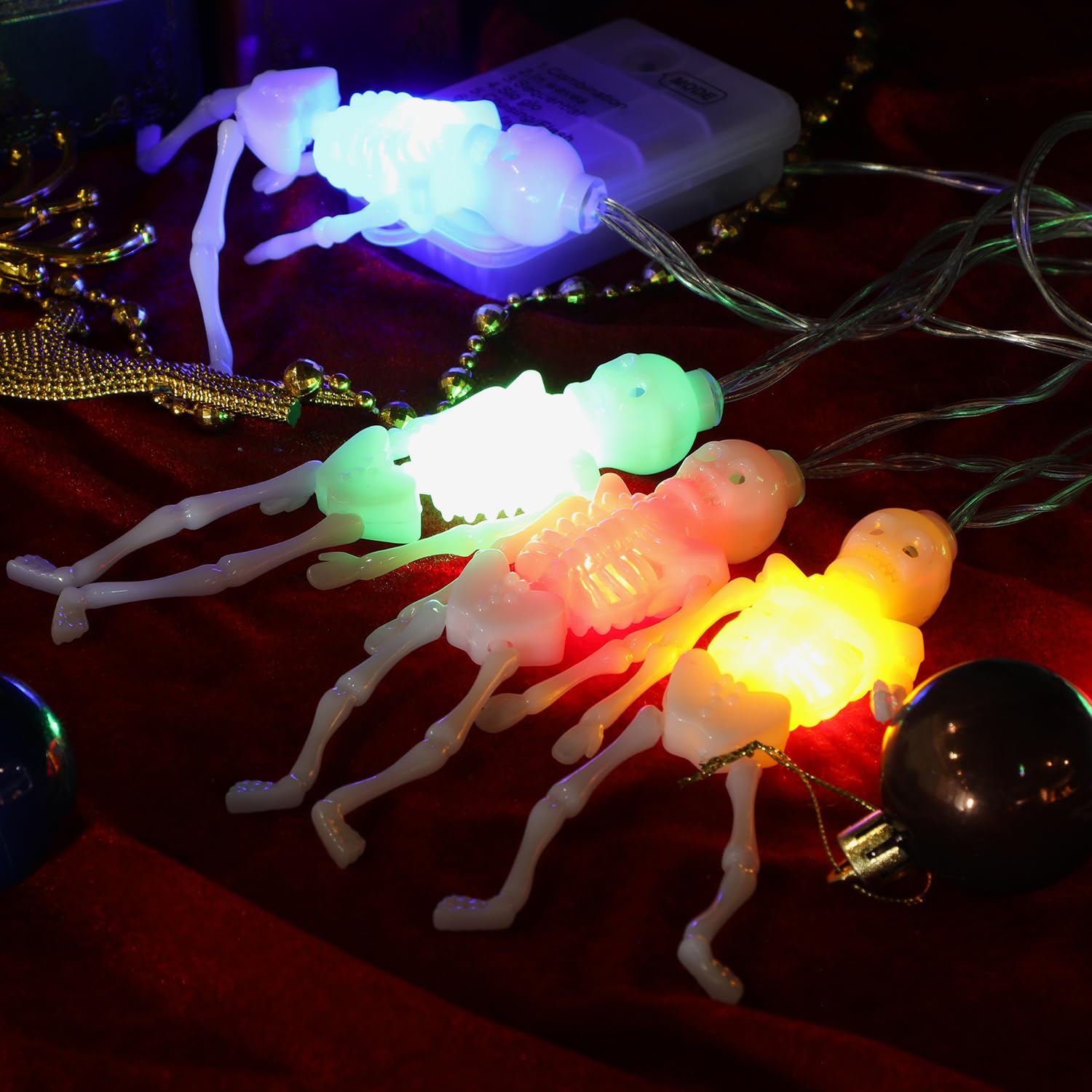 TORCHSTAR Halloween Skeleton String Lights - 10 LED Battery Powered with 8 Lighting Modes, Multi-Color Spooky Decor for Halloween Party, Outdoor & Indoor Decoration