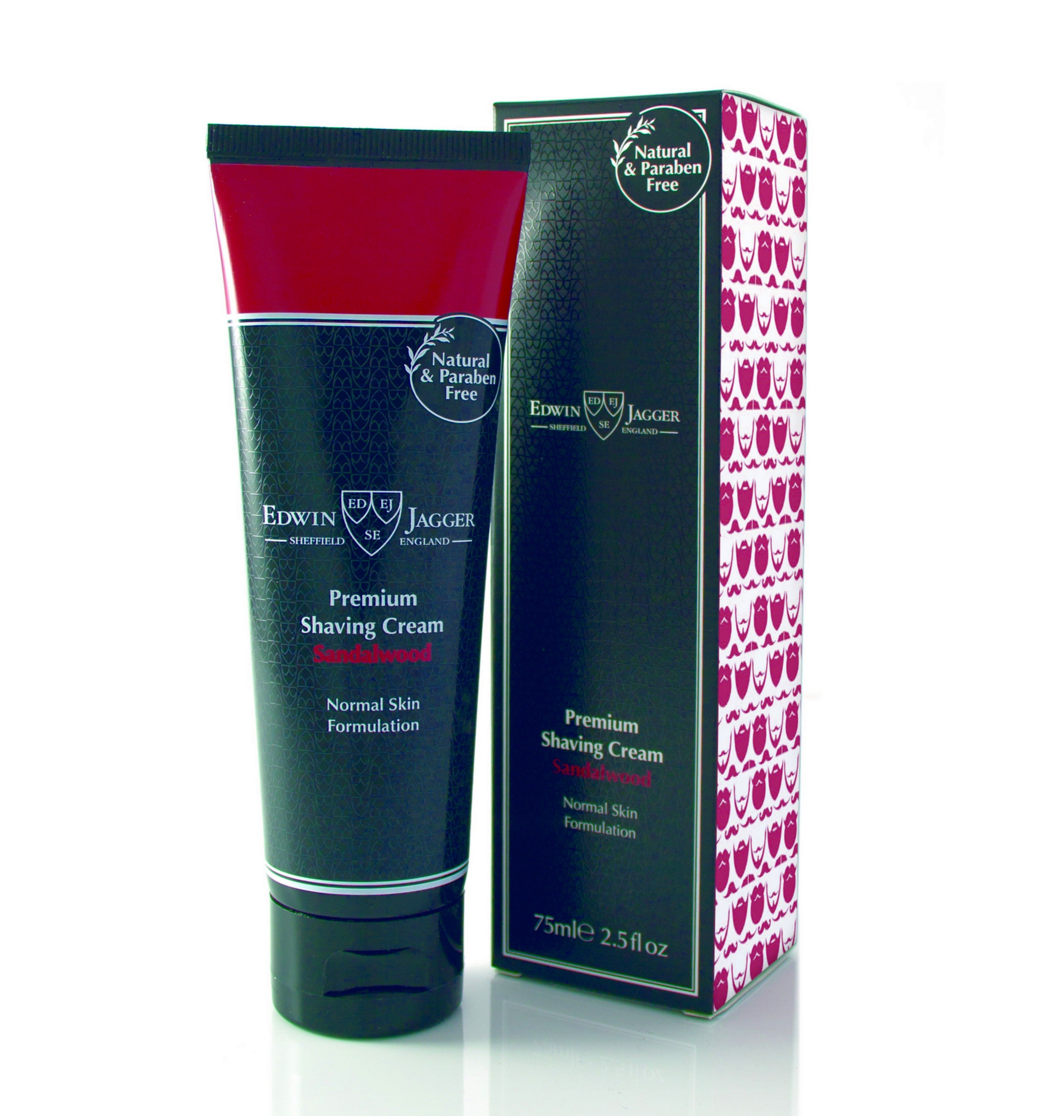 Edwin Jagger 99.9% Natural Premium Shaving Cream for Men - Sandalwood Scent, 2.5oz (75ml) Tube - Smooth Shave for Sensitive Skin - Perfect for Daily Grooming & Travel