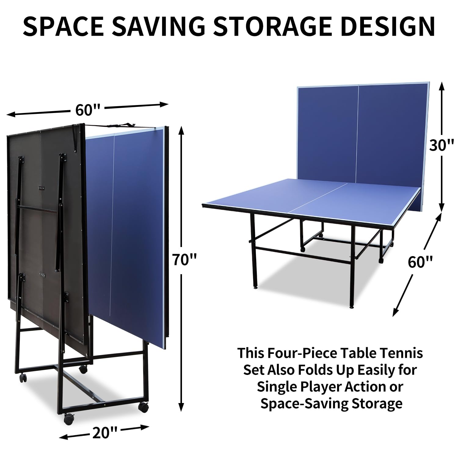 Professional Foldable Ping Pong Table - 8FT/9FT Indoor Table Tennis Set with Net, Posts, 2 Paddles & 3 Balls | Single Player Playback Mode | Perfect for Home, Office & Game Room Entertainment