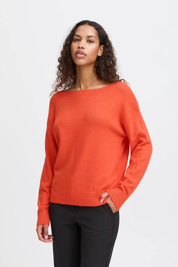 Ella Boat Neck Jumper (Fiesta) - Women's Elegant Knit Sweater for Fall & Winter | Perfect for Office Wear, Casual Outings and Holiday Parties