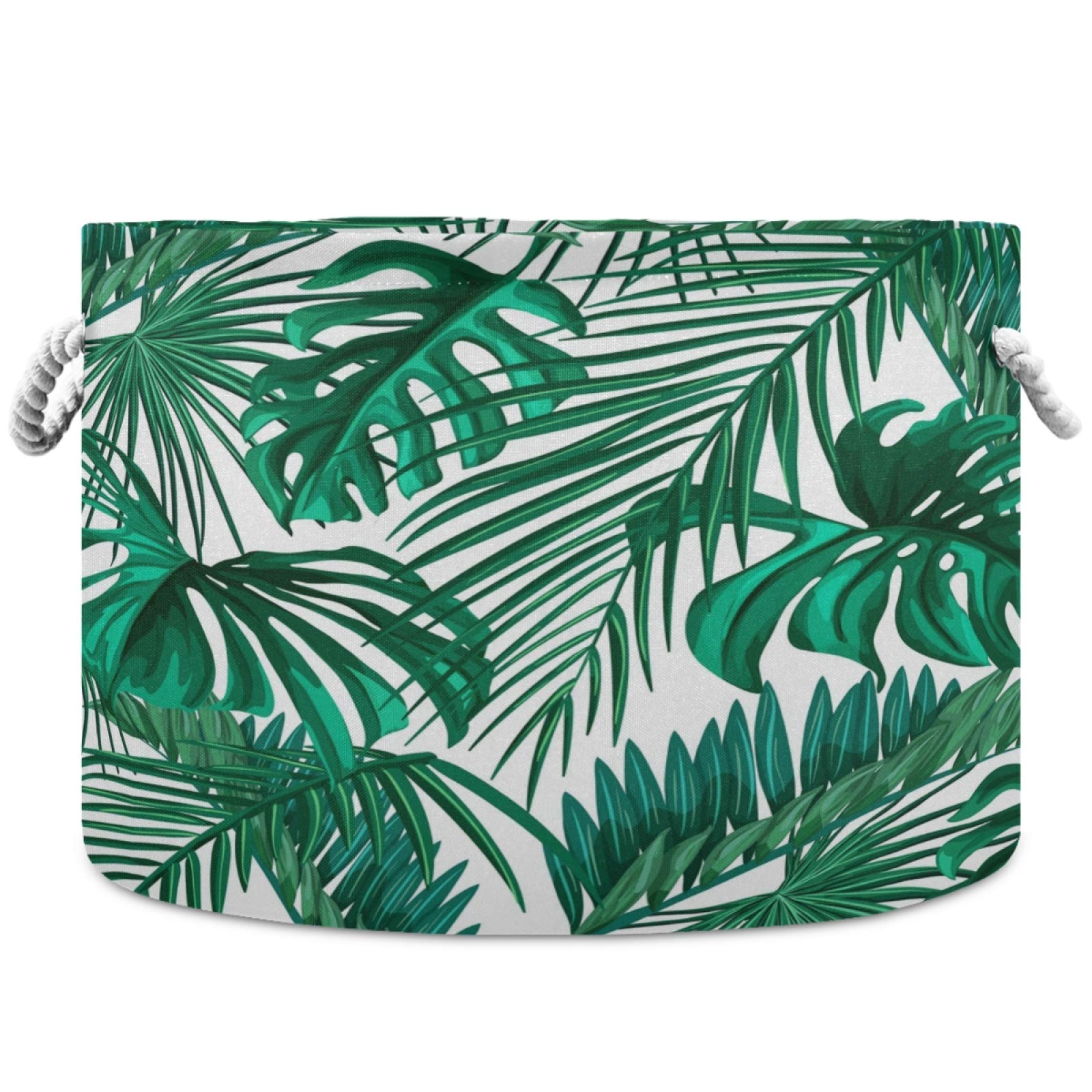 Tropical Palm Leaf Storage Basket - Canvas Fabric Toy Organizer Bin for Kids Room, Playroom, Shelves & Laundry | Nursery Hamper, Toy Storage Box | Perfect for Organizing Toys, Clothes & Home Decor