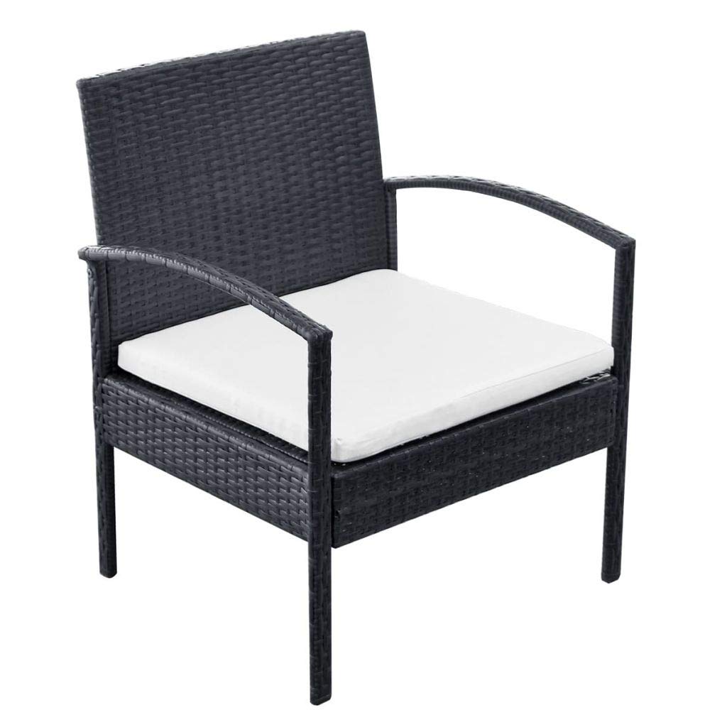 4-Piece Black Poly Rattan Outdoor Bar Set with Cushions & Glass Table - Patio Furniture for Backyards, Porches, Gardens & Poolside Relaxation