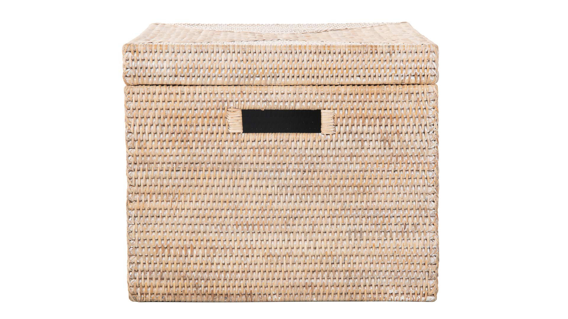 Kouboo La Jolla Rattan Storage Basket with Lid - Whitewashed Wicker Organizer for Toys, Laundry, Kitchen & Living Room | Decorative Home Storage Solution for Bedroom, Bathroom and Office Organization