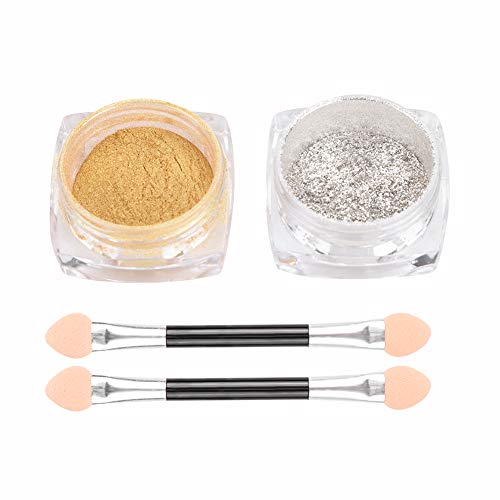 Premium Nail Art Mirror Powder Set - Silver & Gold Mix Metal Glitter Powder for Mirror Effect Nails with Brush | Professional Salon & DIY Manicure Kit for Stunning Nail Designs