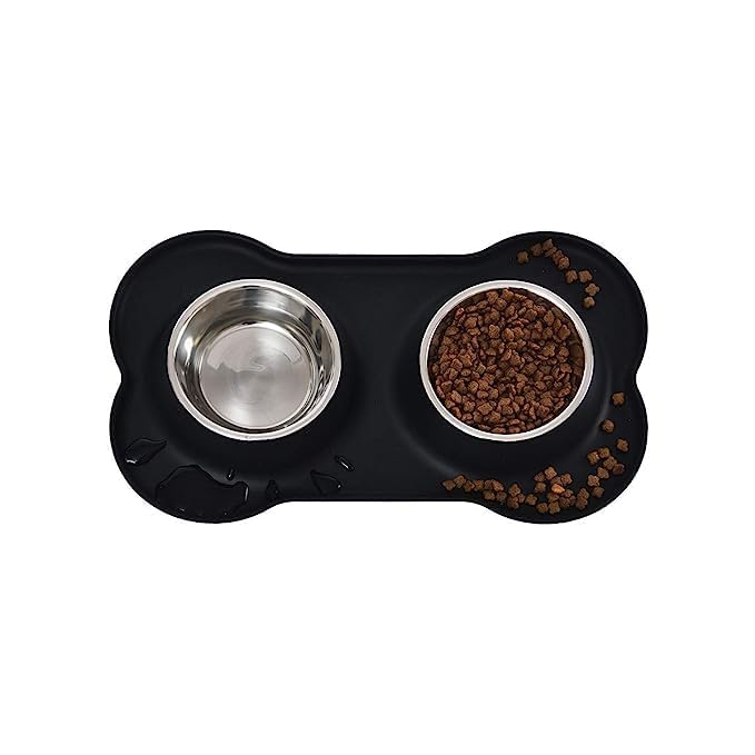 Zyomatiq Stainless Steel Dog Bowl Set with Non-Slip Silicone Mat - 2 x 400ml Pet Food & Water Bowls for Dogs & Cats - Durable Raised Feeder for Indoor & Outdoor Use - Perfect for Home, Travel & Camping