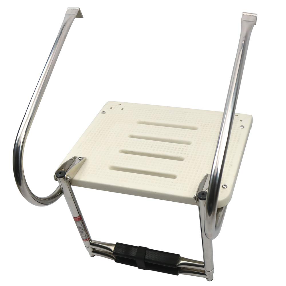 Premium Fiberglass Swim Platform with Stainless Steel Telescoping Ladder & 2 Handrails - Heavy Duty Marine Boat Accessory for Easy Boarding, Swimming & Water Sports
