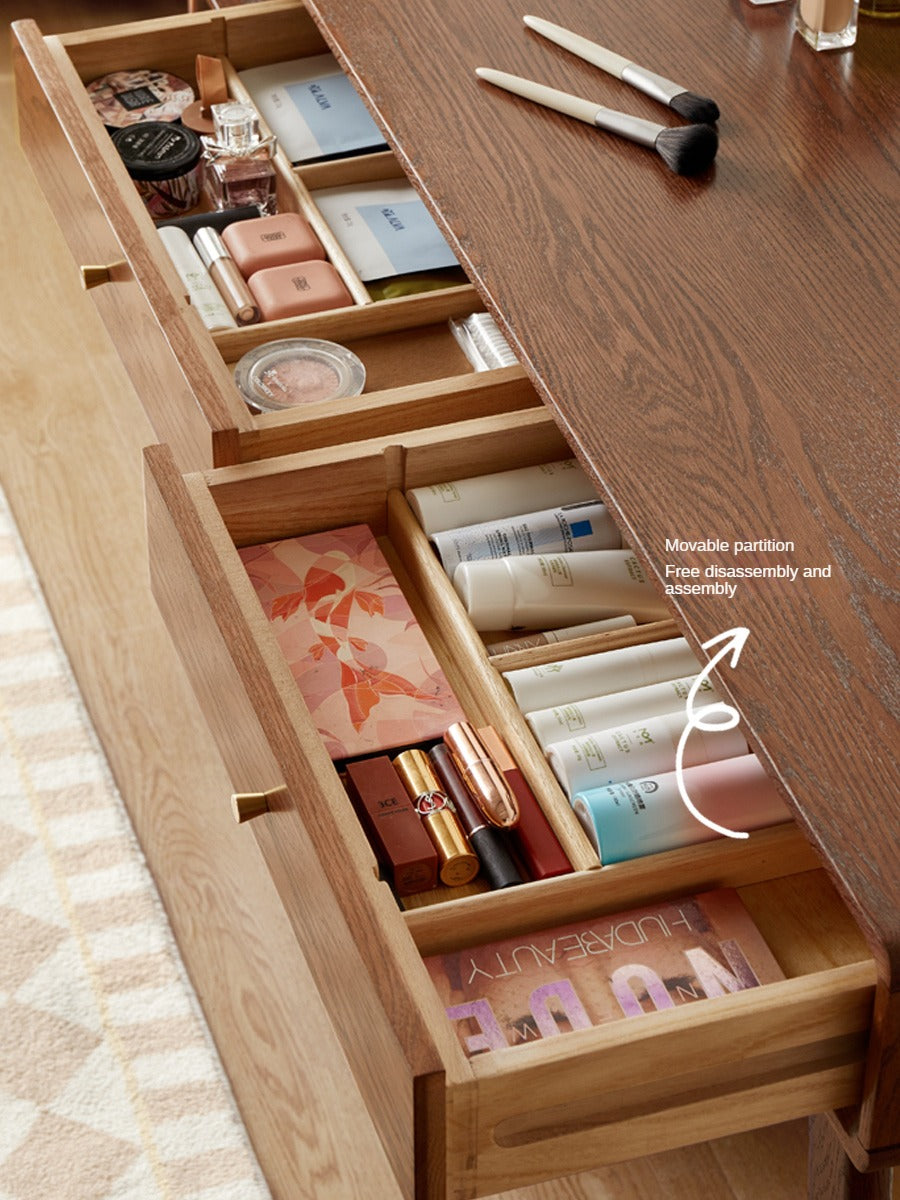Solid Oak Wood Extendable Dressing Table - Walnut Finish | Elegant Vanity Desk for Bedroom, Makeup Station & Home Decor