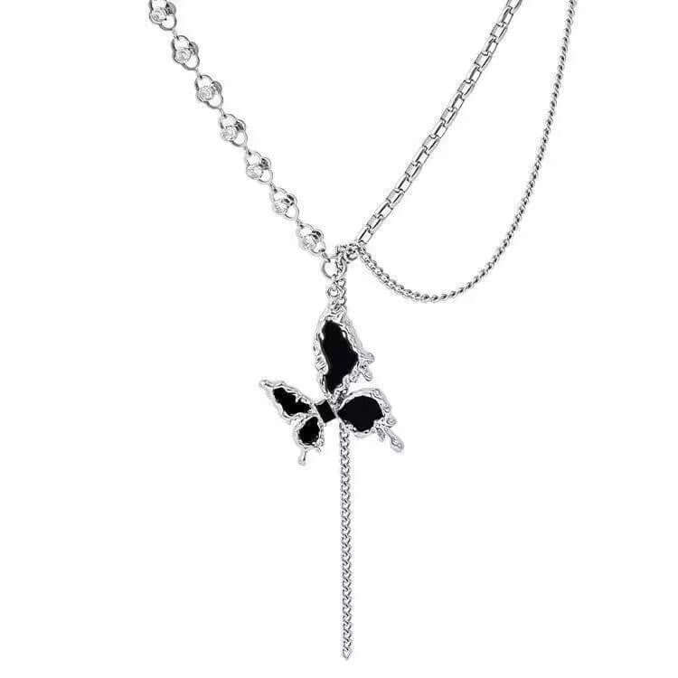 Y2K Butterfly Half Chain Y Necklace with Tassel - Trendy Layered Choker for Women | YX346 | Perfect for Parties, Date Night & Boho Fashion