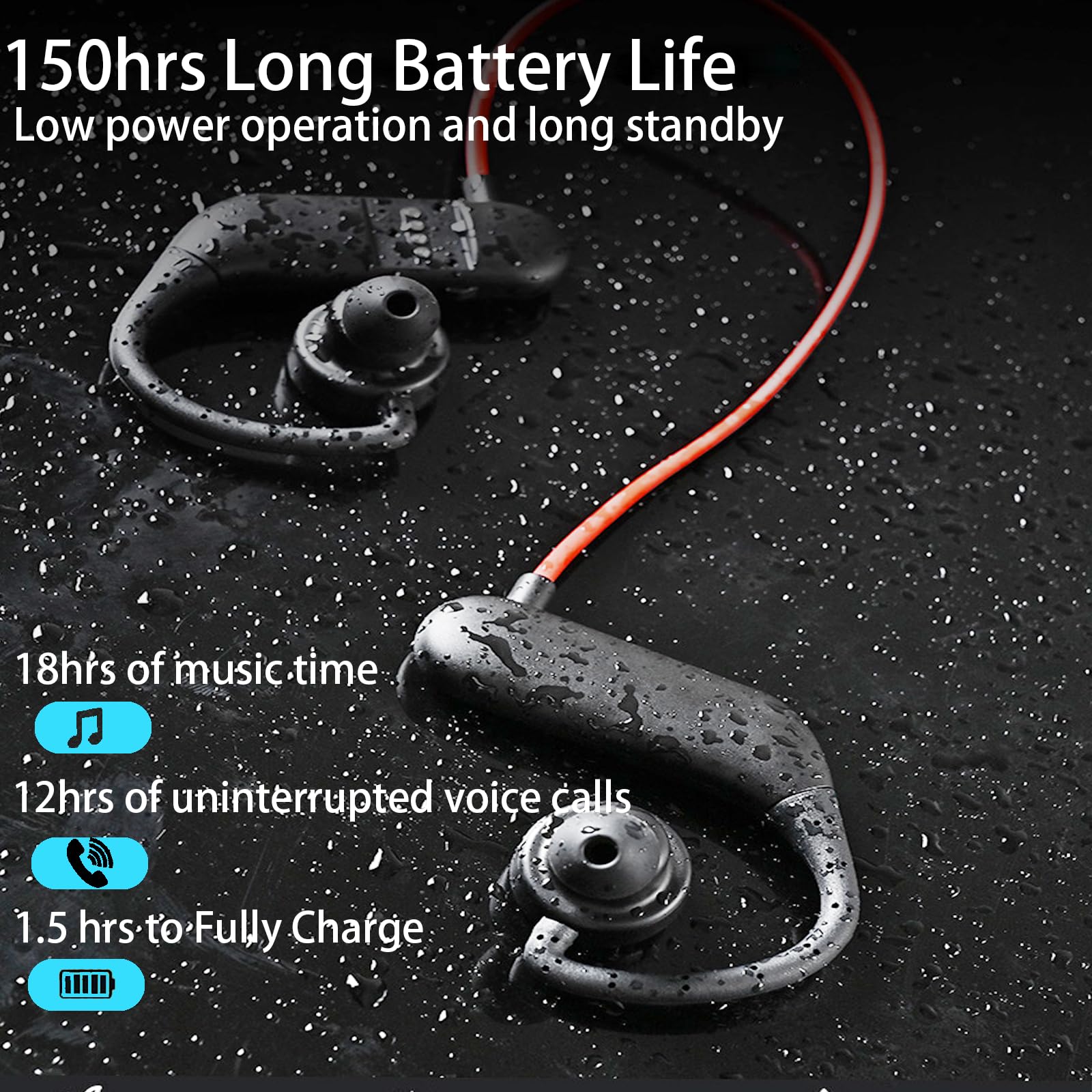 IPX8 Waterproof Bluetooth 5.4 Earbuds for Swimming - 32GB MP3 Player, 18H Playtime, Built-in Mic - Wireless in-Ear Headphones for Pool, Surfing & Water Sports (Black)