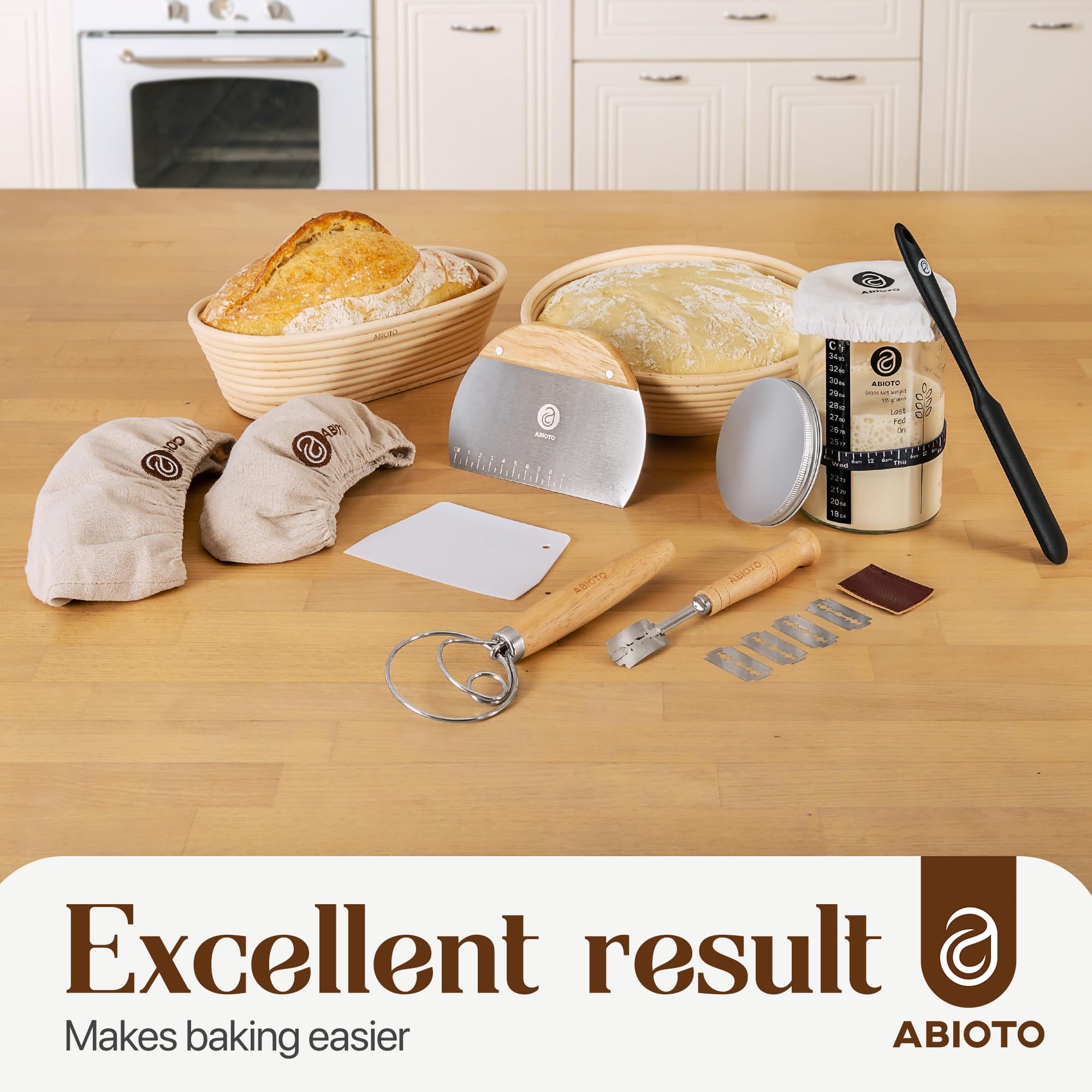 Ultimate Sourdough Bread Baking Kit - Complete Starter Kit with Proofing Baskets, Dough Jar, Bread Lame, Scrapers & Danish Whisk for Homemade Artisan Bread | Perfect for Beginners, Bakers & Bread Making Enthusiasts | Ideal for Home Baking, Gifts & Culinary Classes
