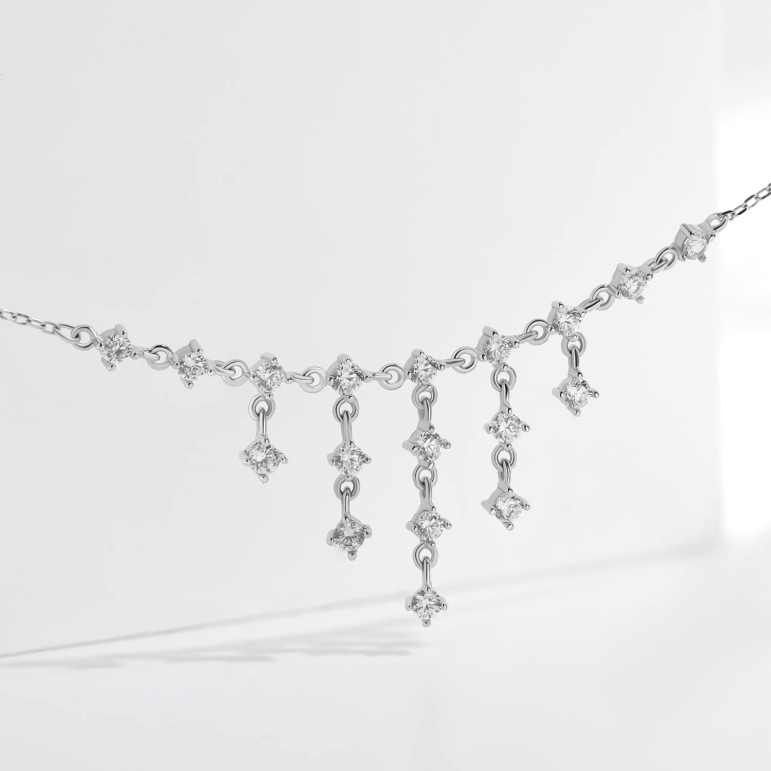 Meissa Sterling Silver Dainty Diamond Necklace for Women - Elegant Wedding, Bridal & Bridesmaid Jewelry - Handmade Crystal Choker Necklace - Perfect for Weddings, Anniversaries & Special Occasions (Silver)