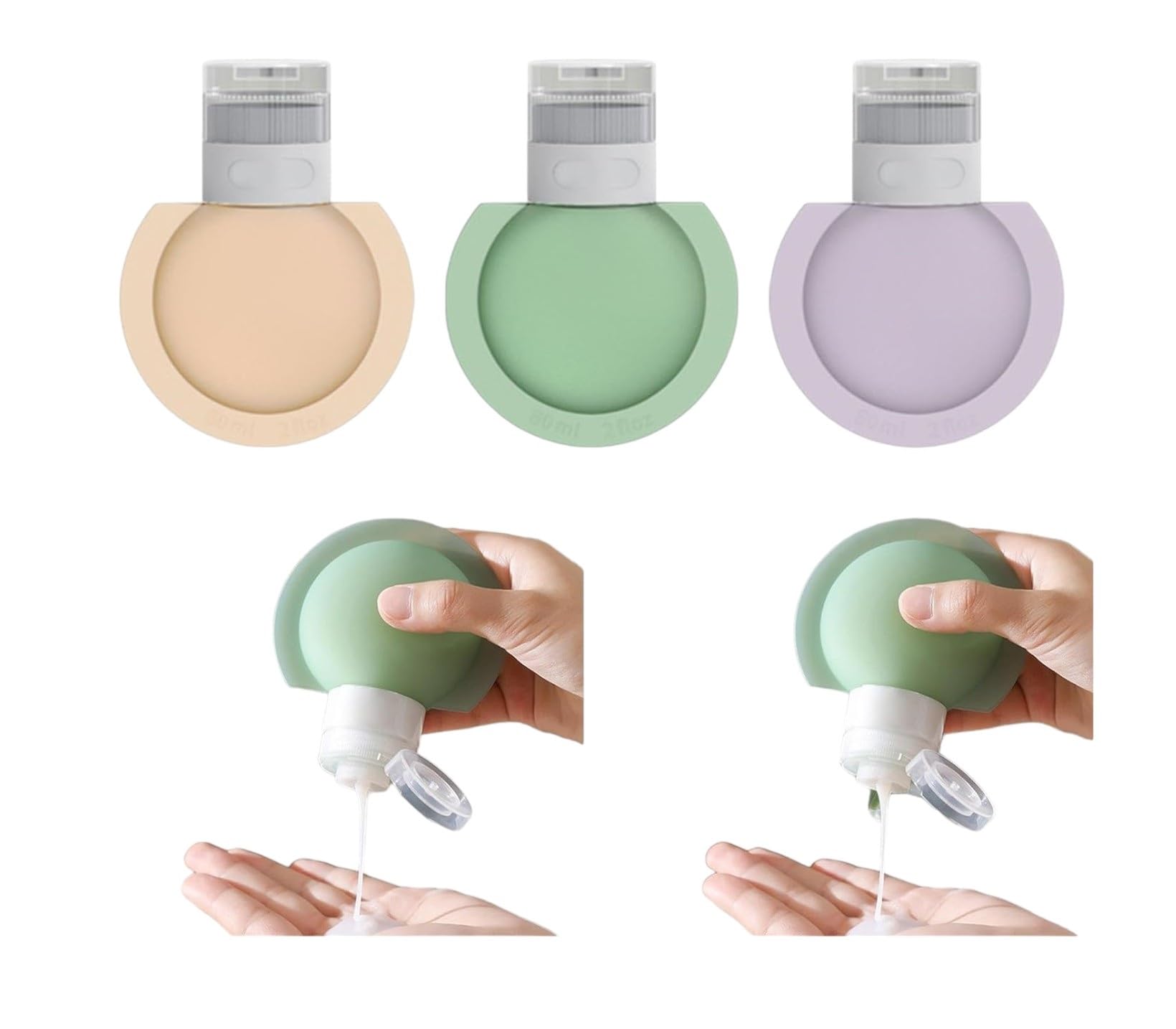 HELIMIX 3-Pack Refillable Travel Bottles for Toiletries - Leak Proof Silicone Containers for Shampoo, Lotion, Cream & Hand Wash - Perfect for Air Travel, Gym & Vacation Essentials