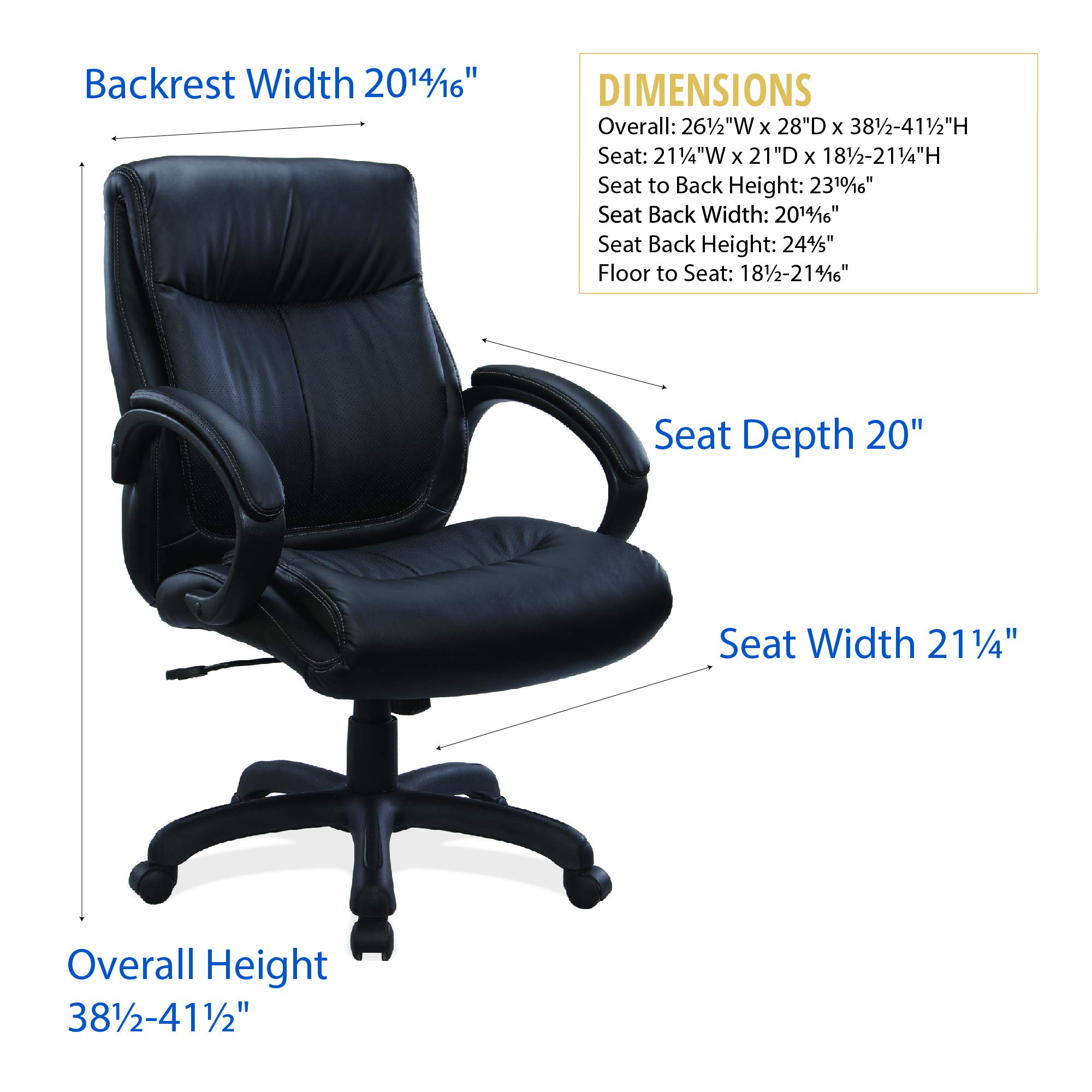 OfficeSource Sierra Series Mid-Back Executive Office Chair - Ergonomic Black Mesh Chair for Home & Business Workspaces - Perfect for Long Hours of Comfortable Sitting