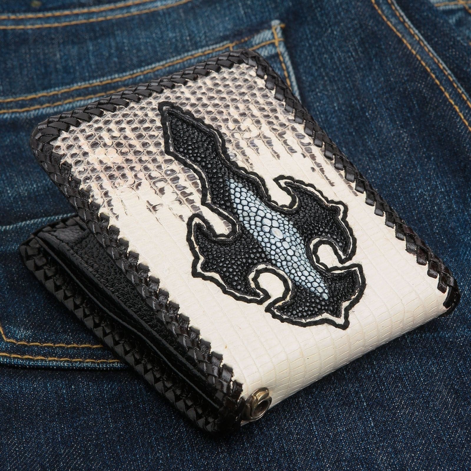Gothic Grey Genuine Leather Bifold Biker Wallet for Men - Slim RFID Blocking Motorcycle Wallet with ID Window & Card Slots - Perfect for Riding, Travel & Everyday Use