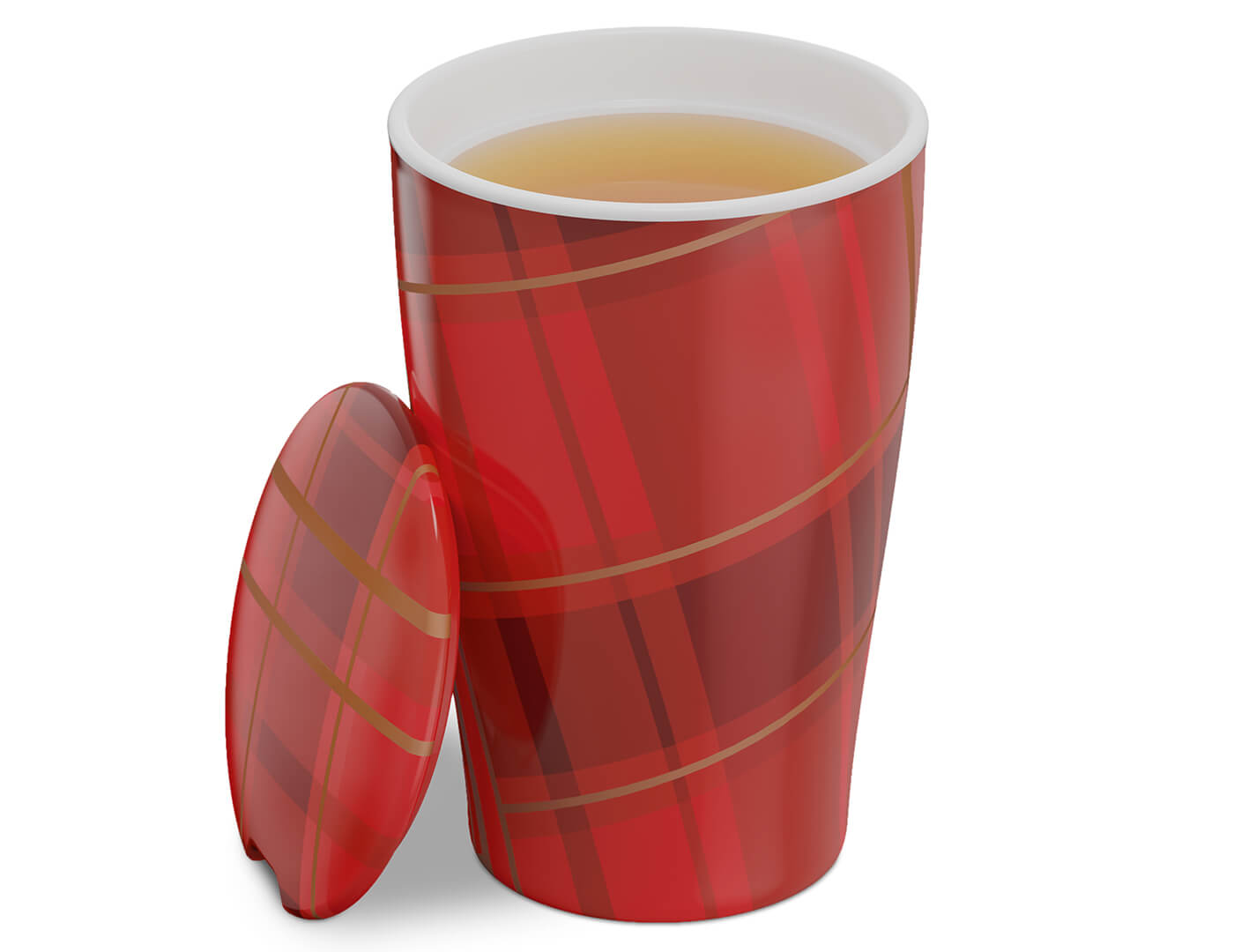 KATI® Premium Tea Infuser Steeping Cup with Red Plaid Design - Perfect for Loose Leaf Tea, Herbal Infusions & Hot Beverages at Home or Office