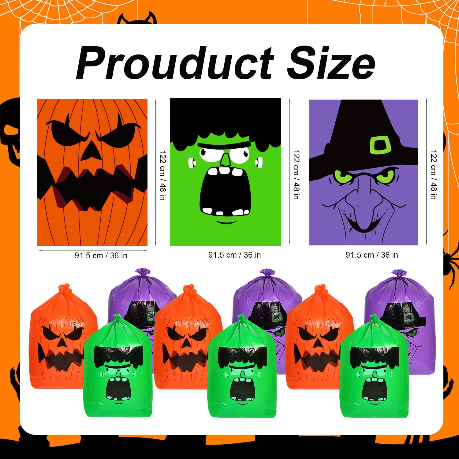 9PCS Halloween Leaf Bags - Large Plastic Pumpkin & Witch Design Trash Bags (3 Patterns) for Party Decor, Garden Waste, Lawn Cleanup & Outdoor Halloween Decoration - Perfect for Trick-or-Treat Night & Spooky Yard Displays