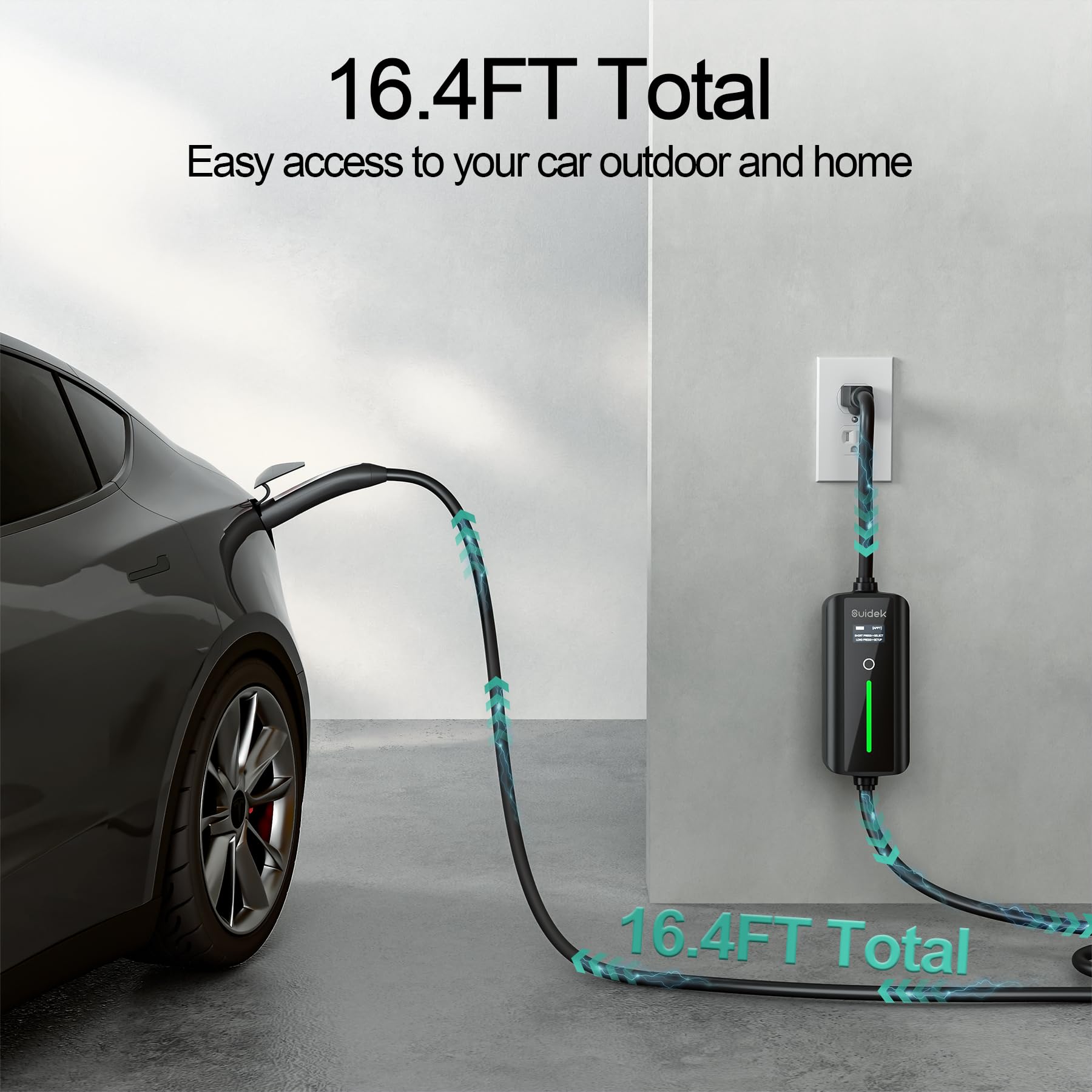 Portable Tesla Charger Level 1 - 16A Adjustable EV Charger with NACS Connector & NEMA 5-15 Plug (16.4FT Cable) for Tesla Model 3/S/X/Y - Home, Office & Travel Charging Solution