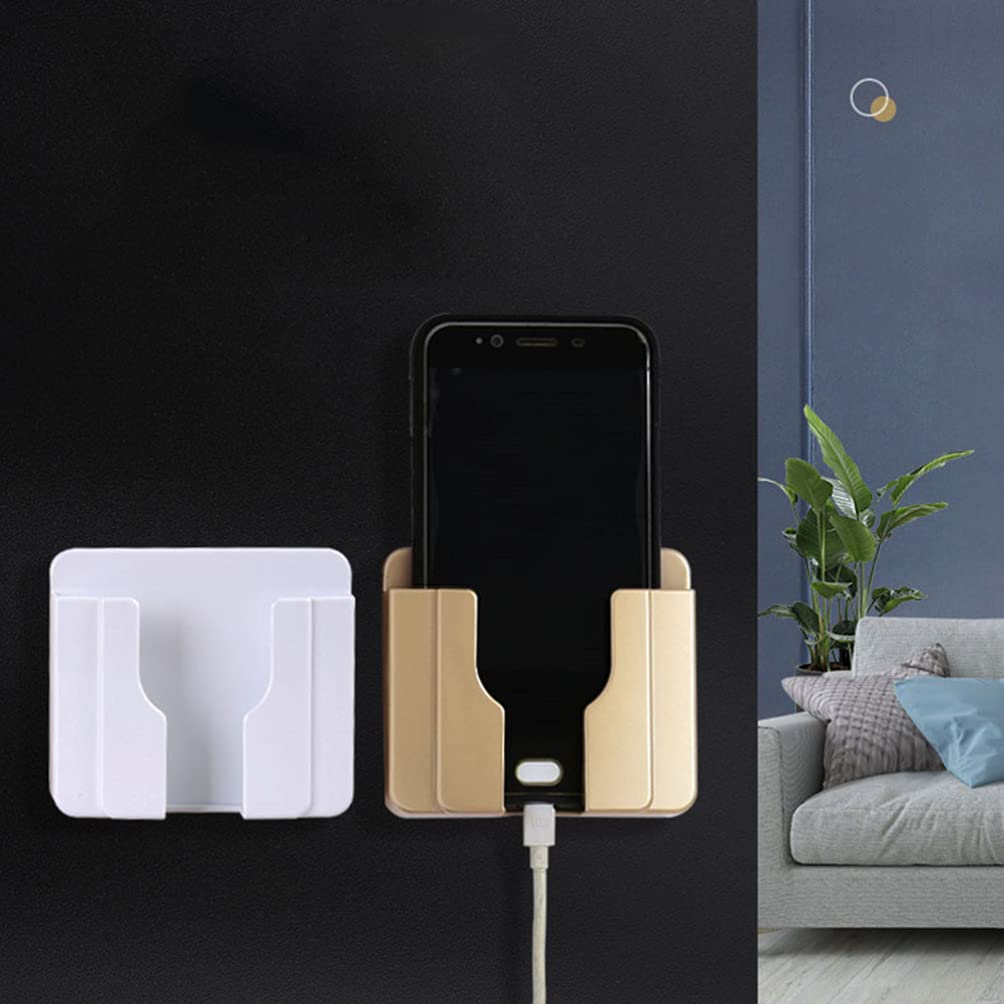 Hemobllo White Wall Mounted Phone Holder Stand - Adjustable Kickstand for Mobile Phones, Sticky Adhesive Bedroom Organizer | Perfect for Nightstand, Office Desk & Car Dashboard Use