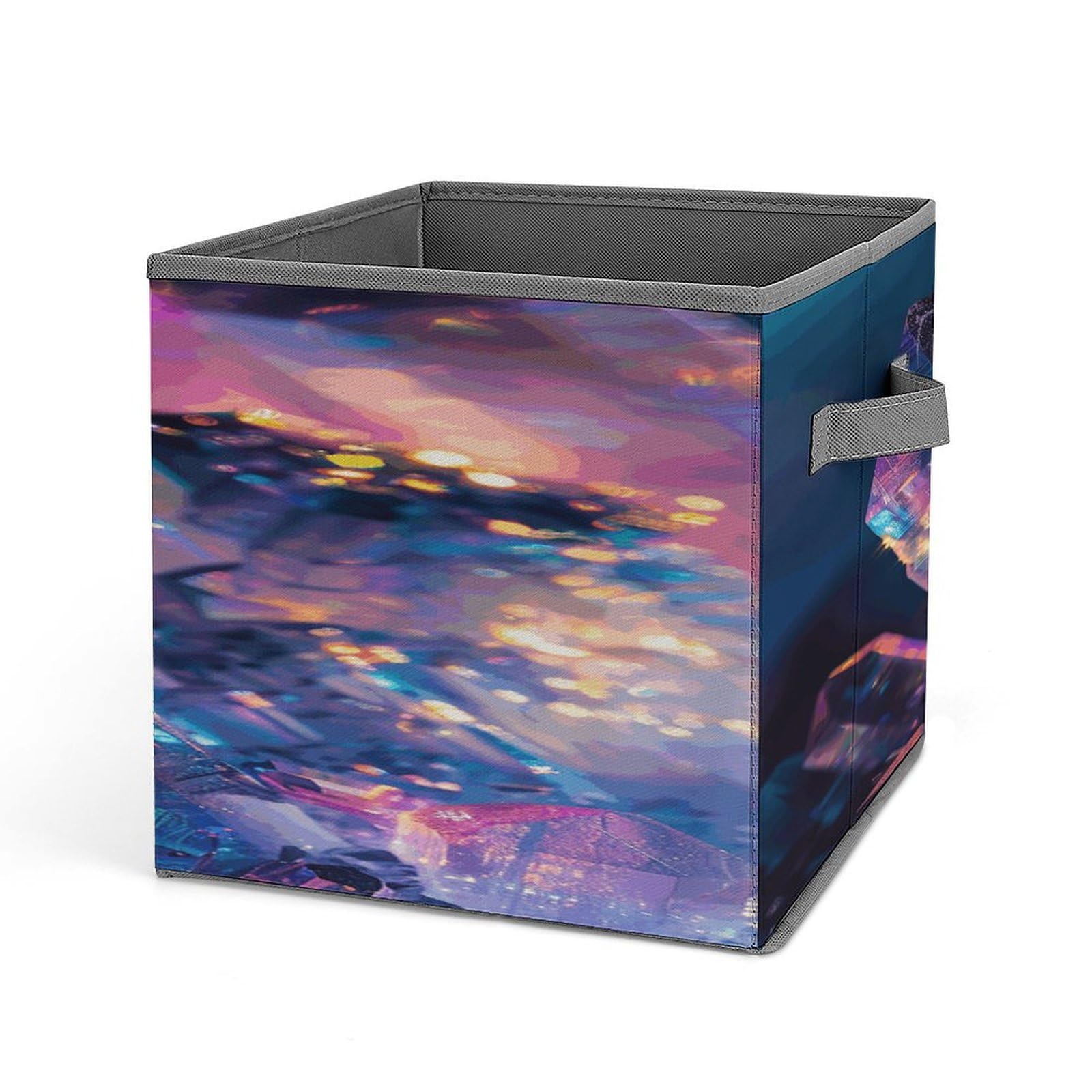 Iridescent Crystal Rock Printed Collapsible Storage Cubes - 10.6×10.6 Inch Foldable Organizer Bins with Handles for Home, Office & Closet Organization | Space-Saving Storage Solution for Toys, Books & Accessories