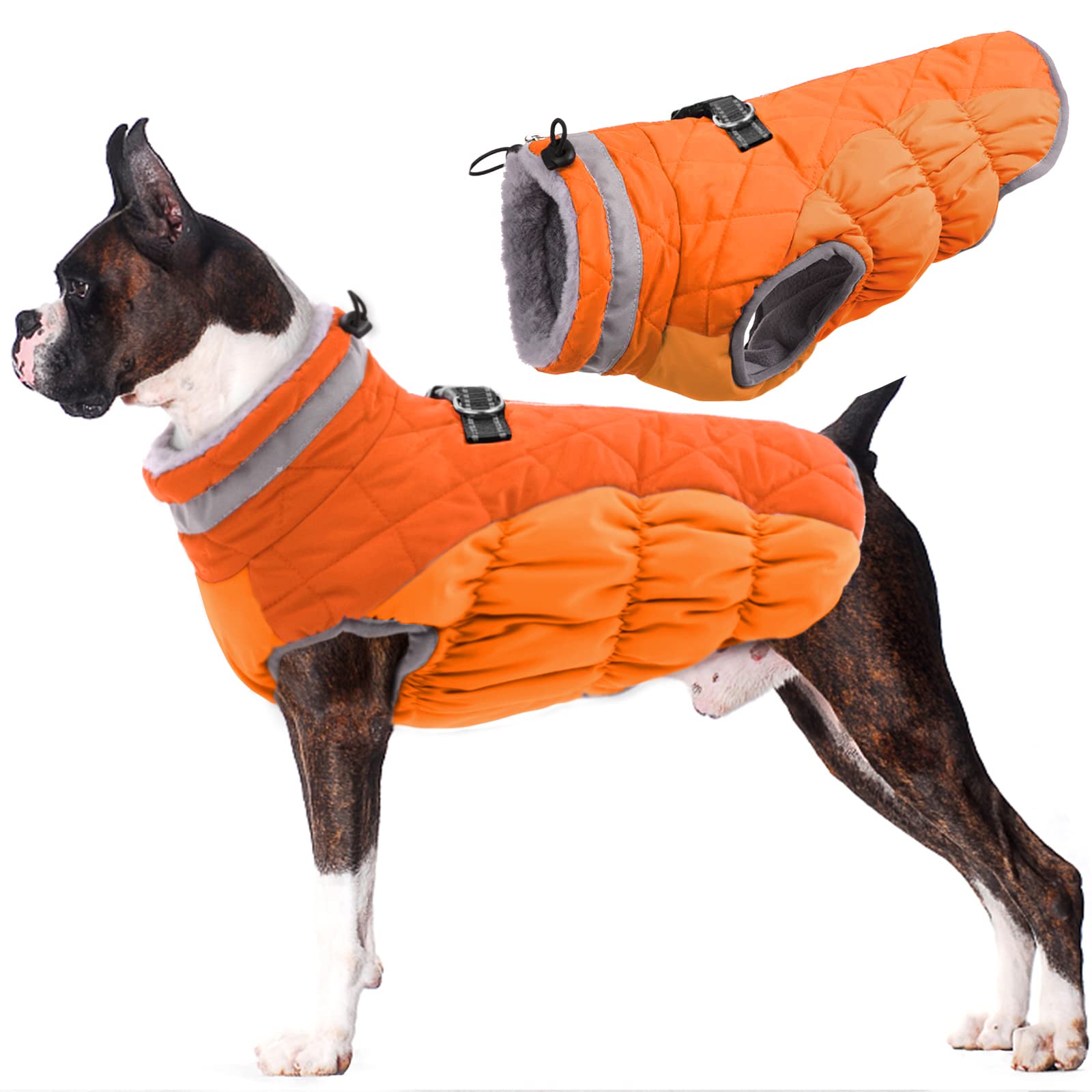 Lelepet Warm Fleece Dog Winter Coat - Windproof Reflective Turtleneck Jacket with Harness for Small Medium Large Dogs | Cold Weather Protection for Outdoor Walks & Winter Adventures