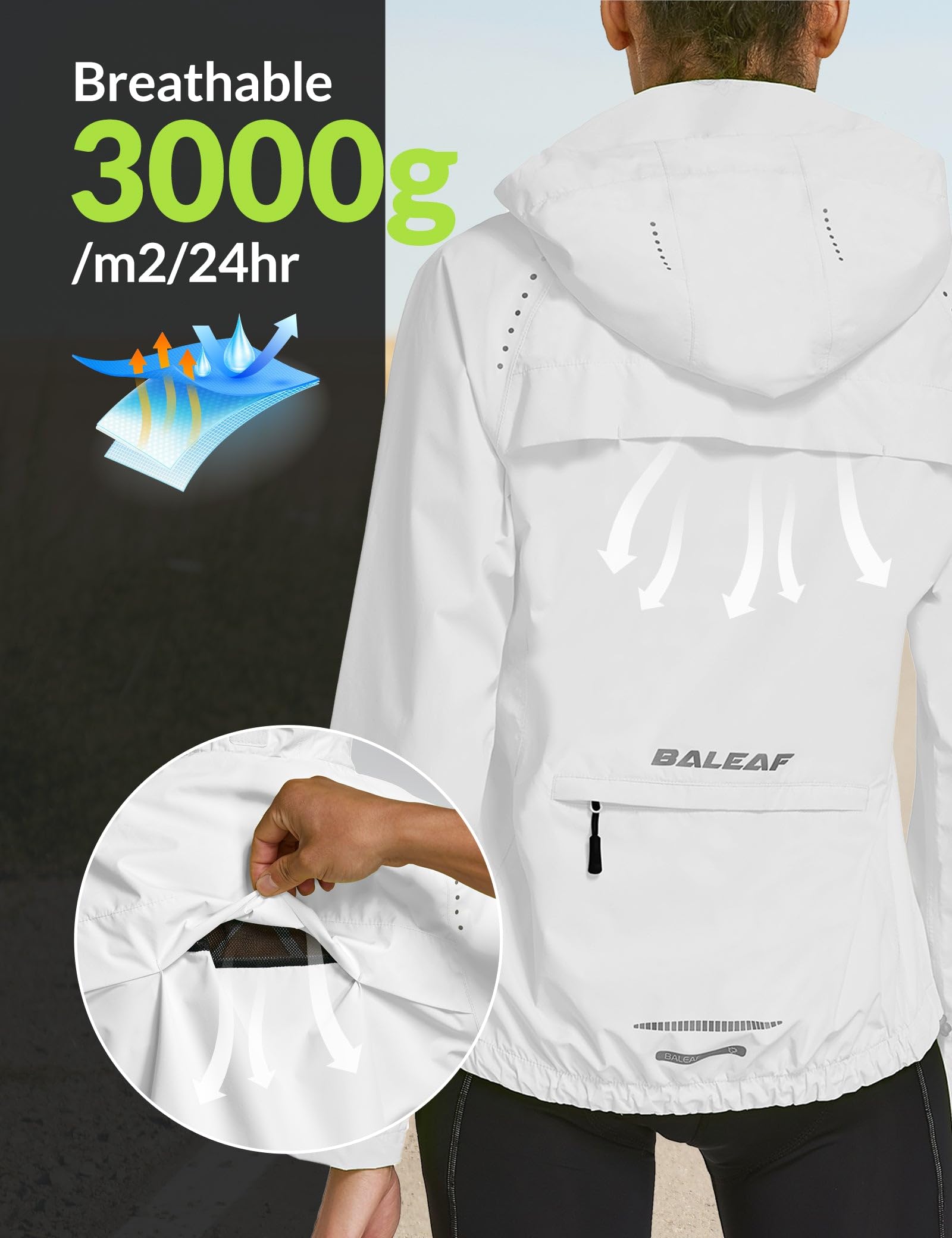 BALEAF Women's Waterproof Windbreaker Jacket - Lightweight Raincoat with Hood for Running, Cycling & Outdoor Activities | Reflective & Packable Design for Hiking, Commuting & Travel