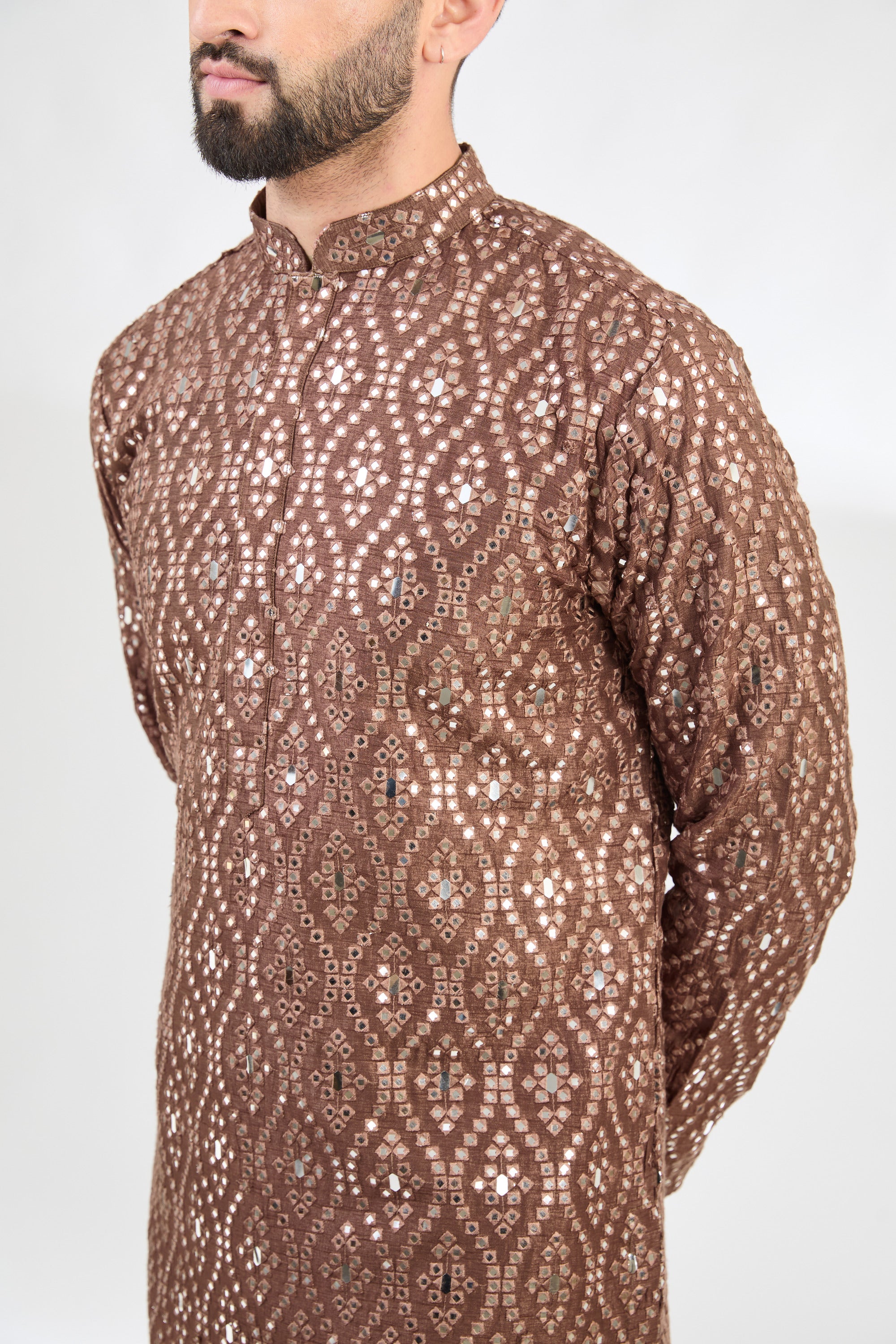 Elegant Mauve Taupe Mirror Work Kurta for Women | Traditional Indian Embroidered Tunic Top | Perfect for Festivals, Weddings & Ethnic Parties