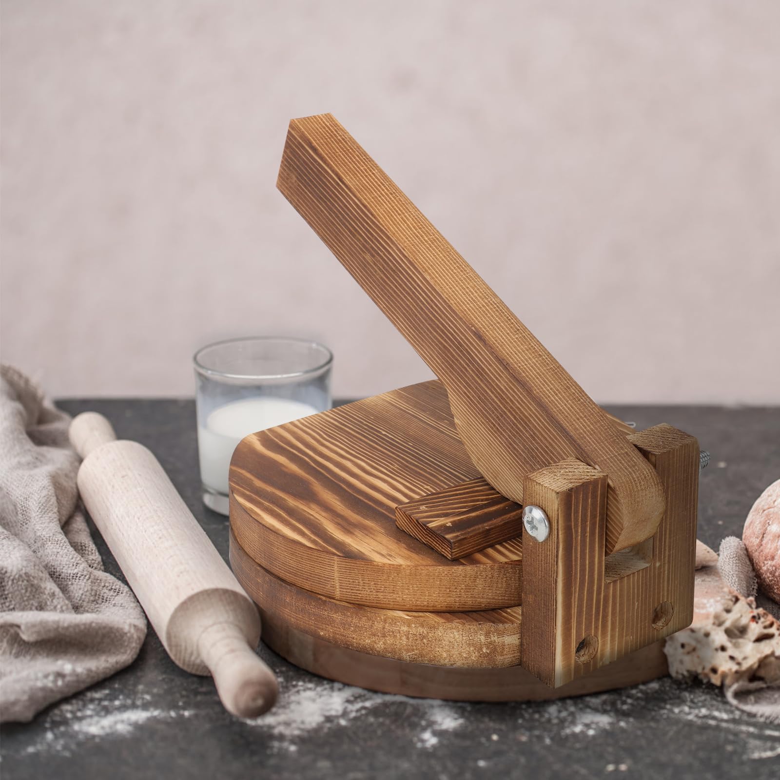 Angoily Wooden Tortilla Press & Dumpling Mold - Pre-Seasoned for Flour Tortillas, Roti, Dosa & More | Perfect for Home Cooking, Mexican Cuisine & Asian Dishes