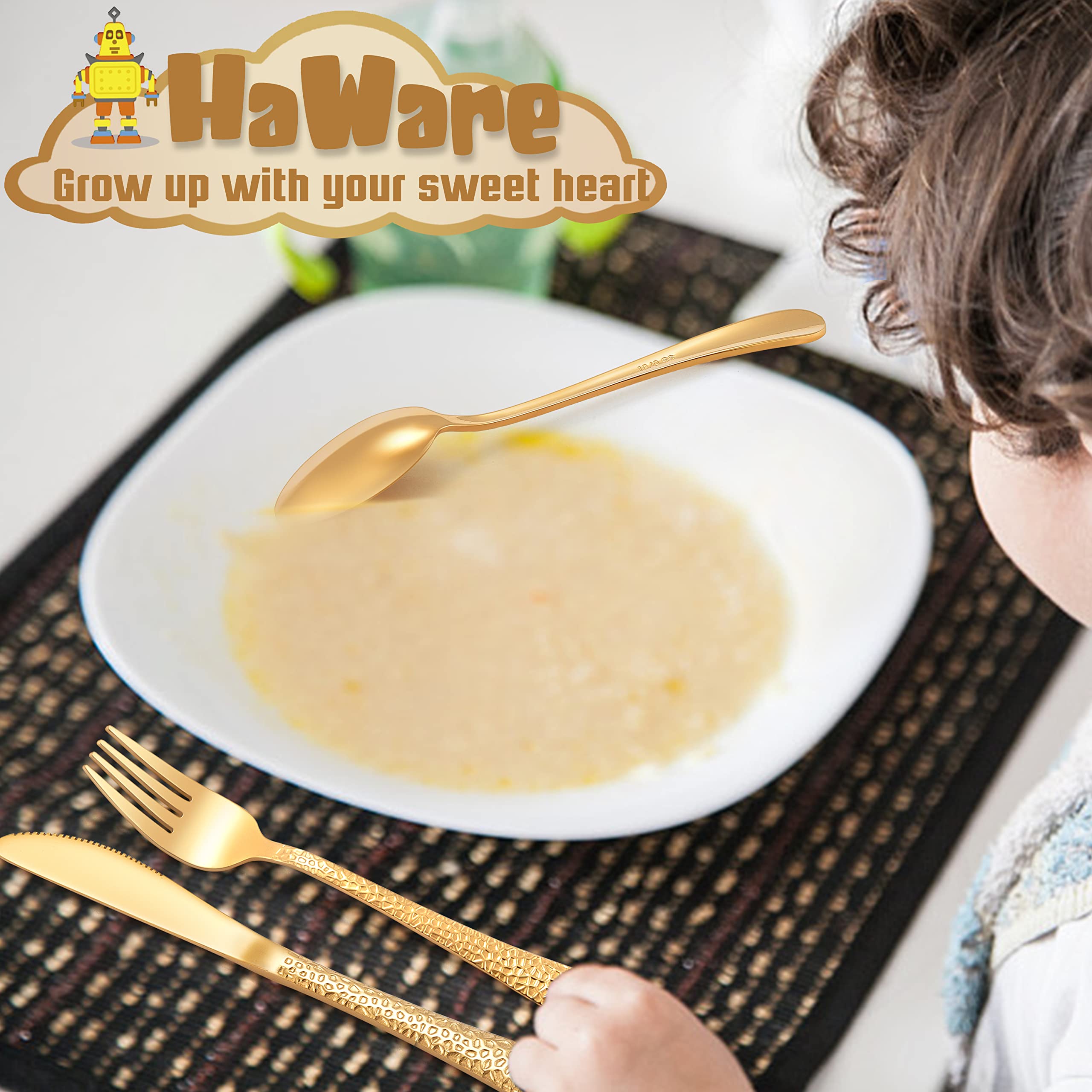 HaWare 9-Piece Stainless Steel Toddler Silverware Set - Hammered Kids Flatware with 3 Spoons, 3 Forks & 3 Knives - Durable Metal Children's Cutlery for Home, School & Travel - Perfect for Preschool Meals, Family Dinners & Picnics