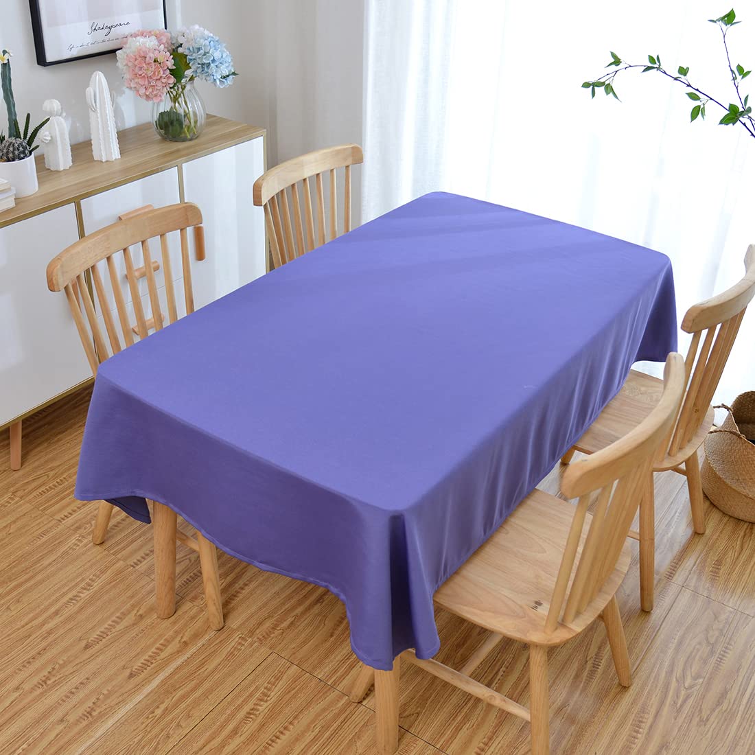 VCTOPS Solid Color Rectangle Tablecloth - Washable, Water-Resistant Canvas Table Cover for Indoor & Outdoor Use - Easy to Wipe Clean (Purple, 55