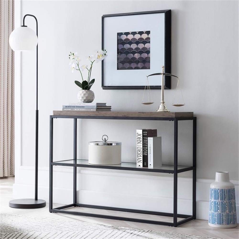 Henn&Hart 42 Inch Blackened Bronze Metal and Glass Console Table - Entryway Sofa Table, Hallway Accent Furniture for Living Room, Foyer & Bedroom Decor