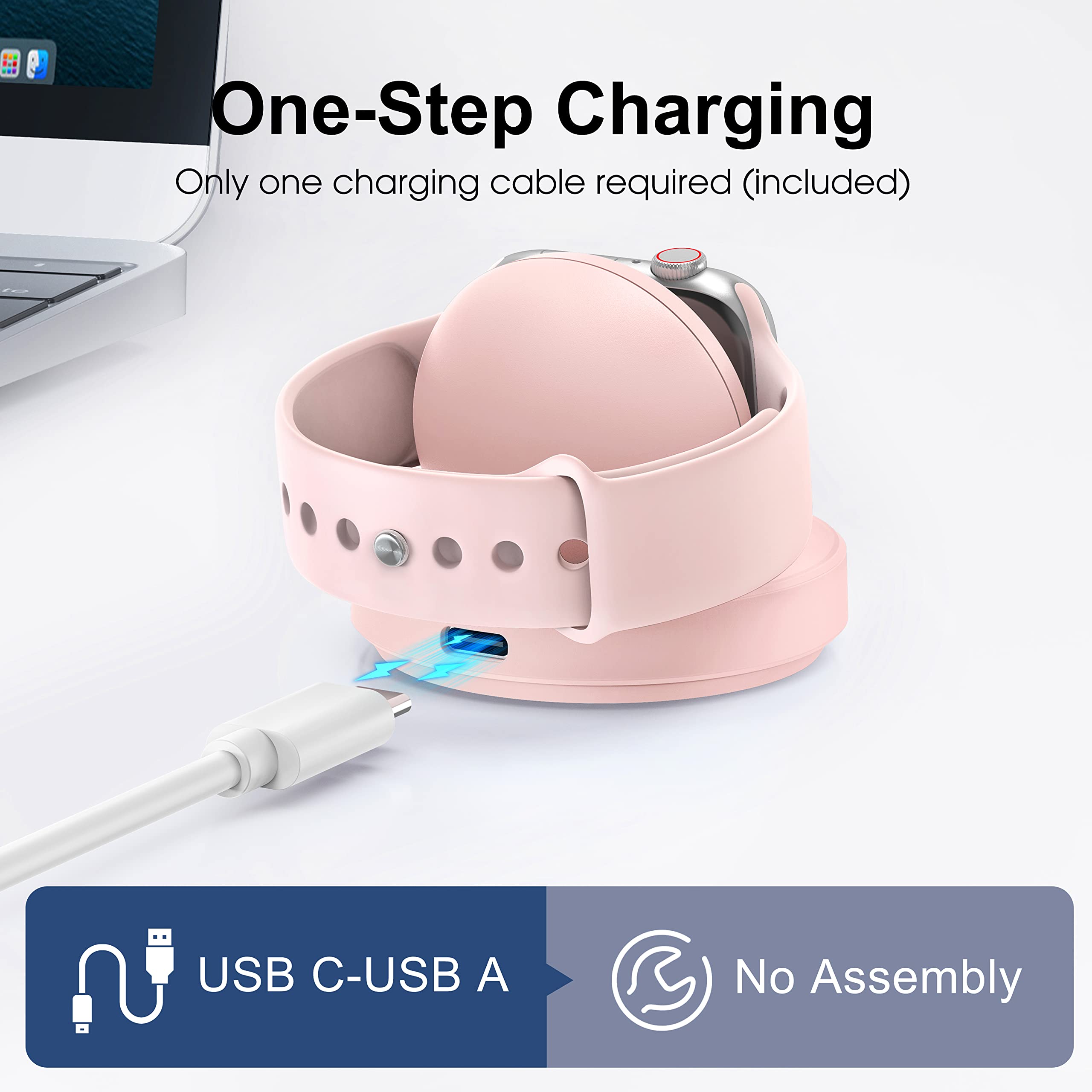 Apple Watch Charger Stand - Magnetic Wireless Charging Dock Compatible with iWatch Series Ultra/10/9/8/7/SE/6/5/4/3/2, Portable Watch Charger with Cable - Pink | Perfect for Nightstand, Office Desk & Travel Use