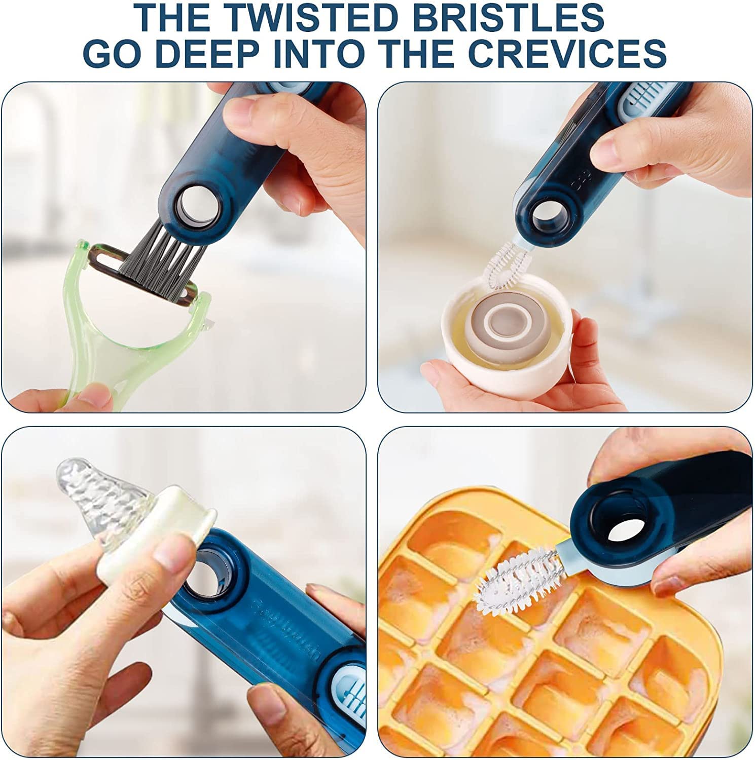 AUGEN 3-in-1 Multifunctional Cleaning Brush for Bottles, Cups, Straws & Nipples - Tiny Detail Groove Cleaner for Baby Bottles, Travel Mugs & Kitchenware (Pack of 2) - Perfect for Infant Feeding, Dishwashing & Household Cleaning