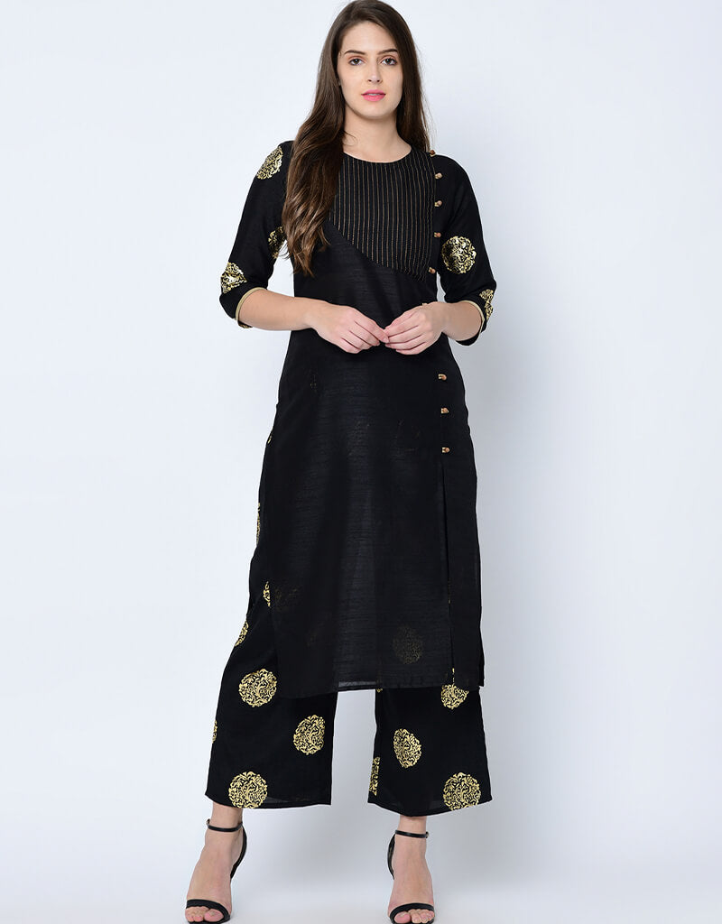 Elegant Black Poly Silk Palazzo Suit for Women - Comfortable & Stylish Wide Leg Pants Outfit for Casual Wear, Office, or Special Occasions