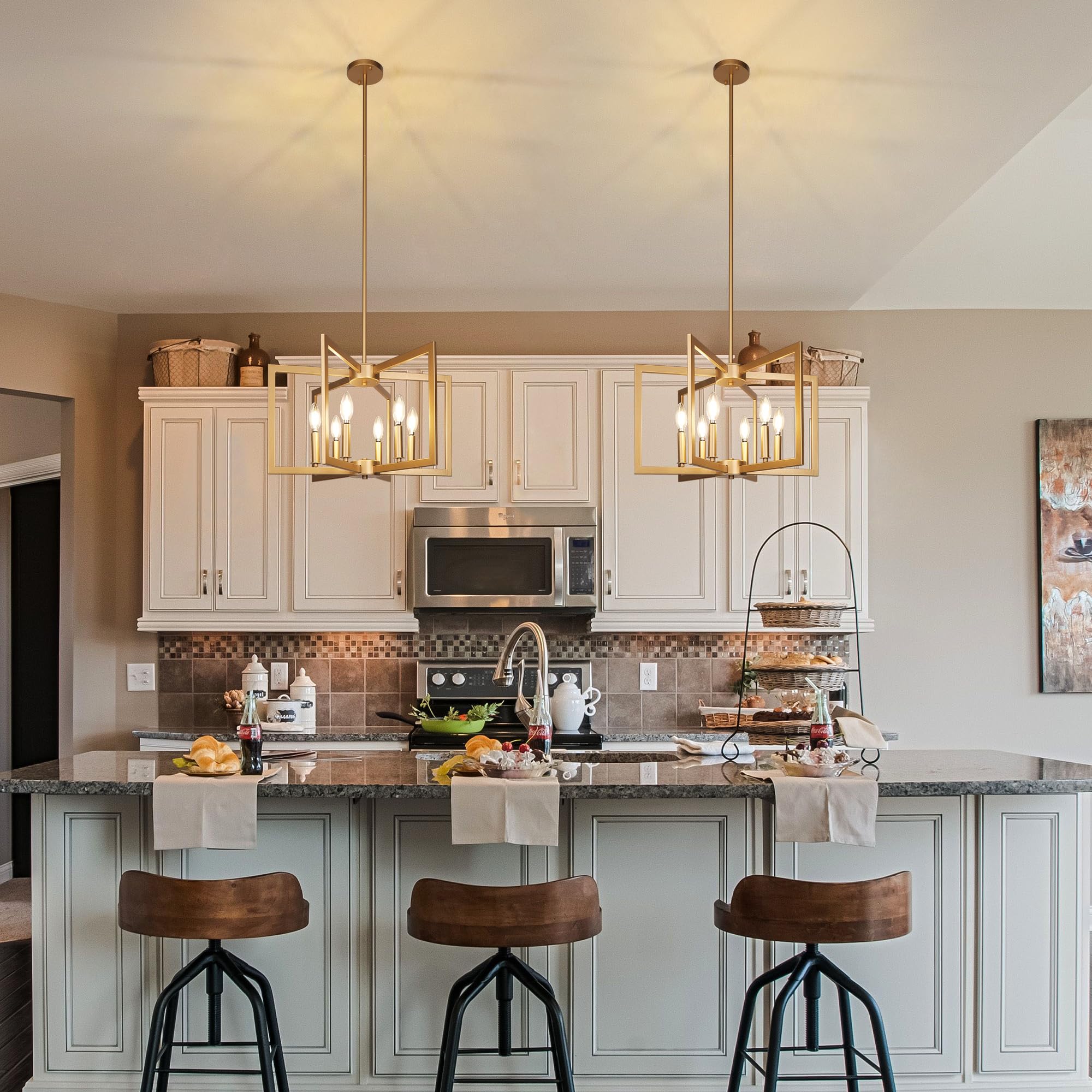 6-Light Gold Pendant Lighting Fixture - Modern Farmhouse Industrial Chandelier for Dining Room, Kitchen, Entryway, Hallway & Bedroom | Perfect Over Table, Island or Foyer Decor