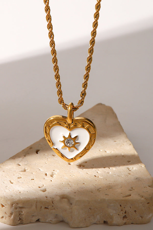Vintage Stainless Steel Zircon Love Heart Pendant Necklace for Women - Elegant Jewelry Gift for Valentine's Day, Anniversary & Romantic Occasions